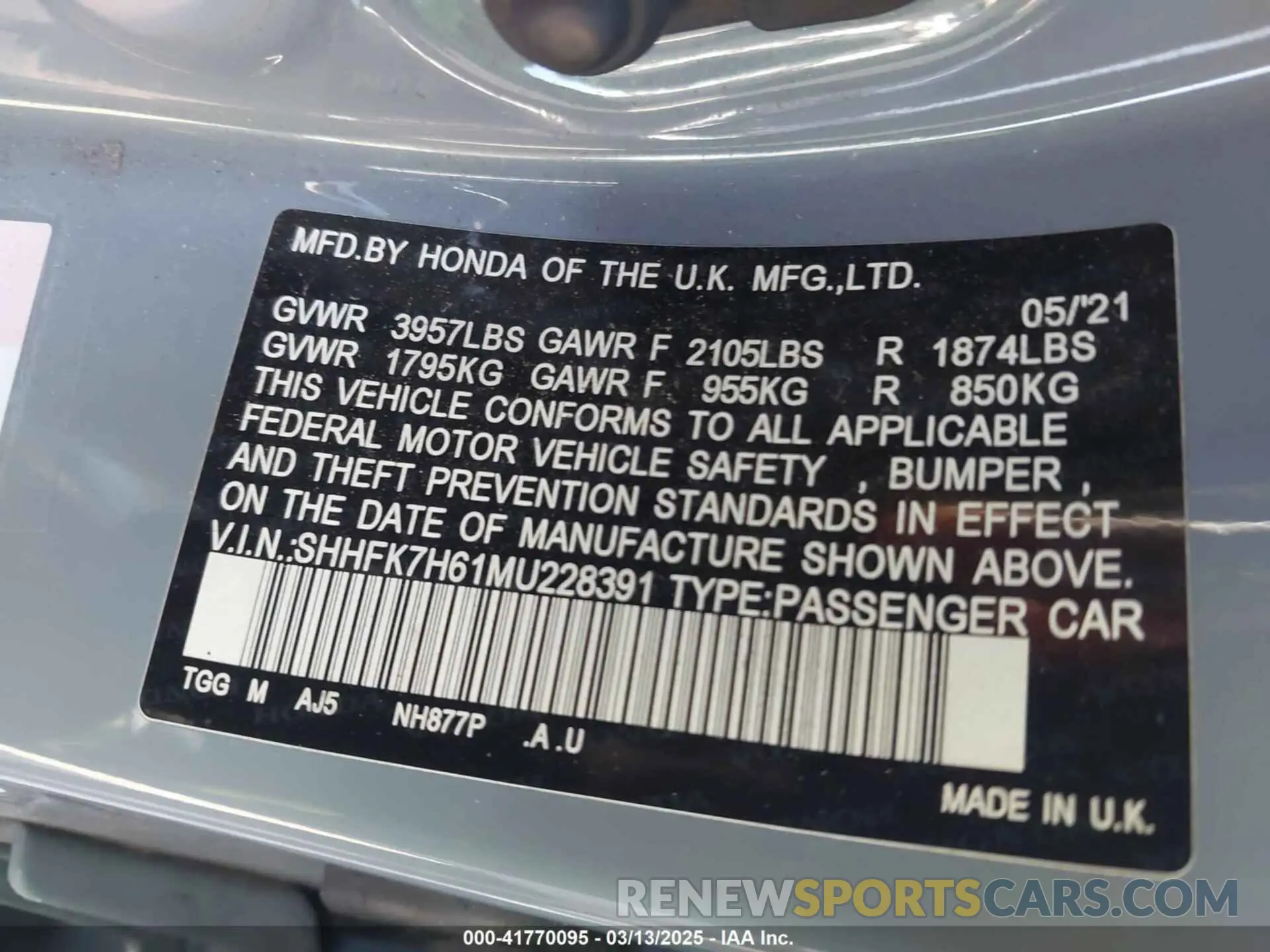 9 fotografías del automóvil dañado SHHFK7H61MU228391 HONDA CIVIC 2021