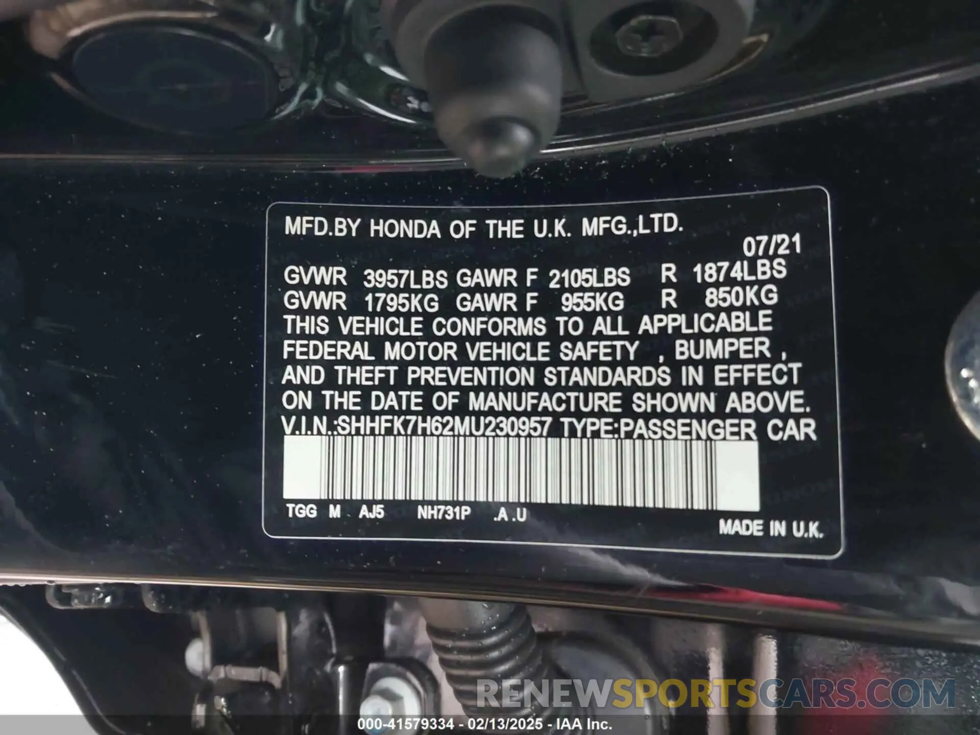 9 fotografías del automóvil dañado SHHFK7H62MU230957 HONDA CIVIC 2021
