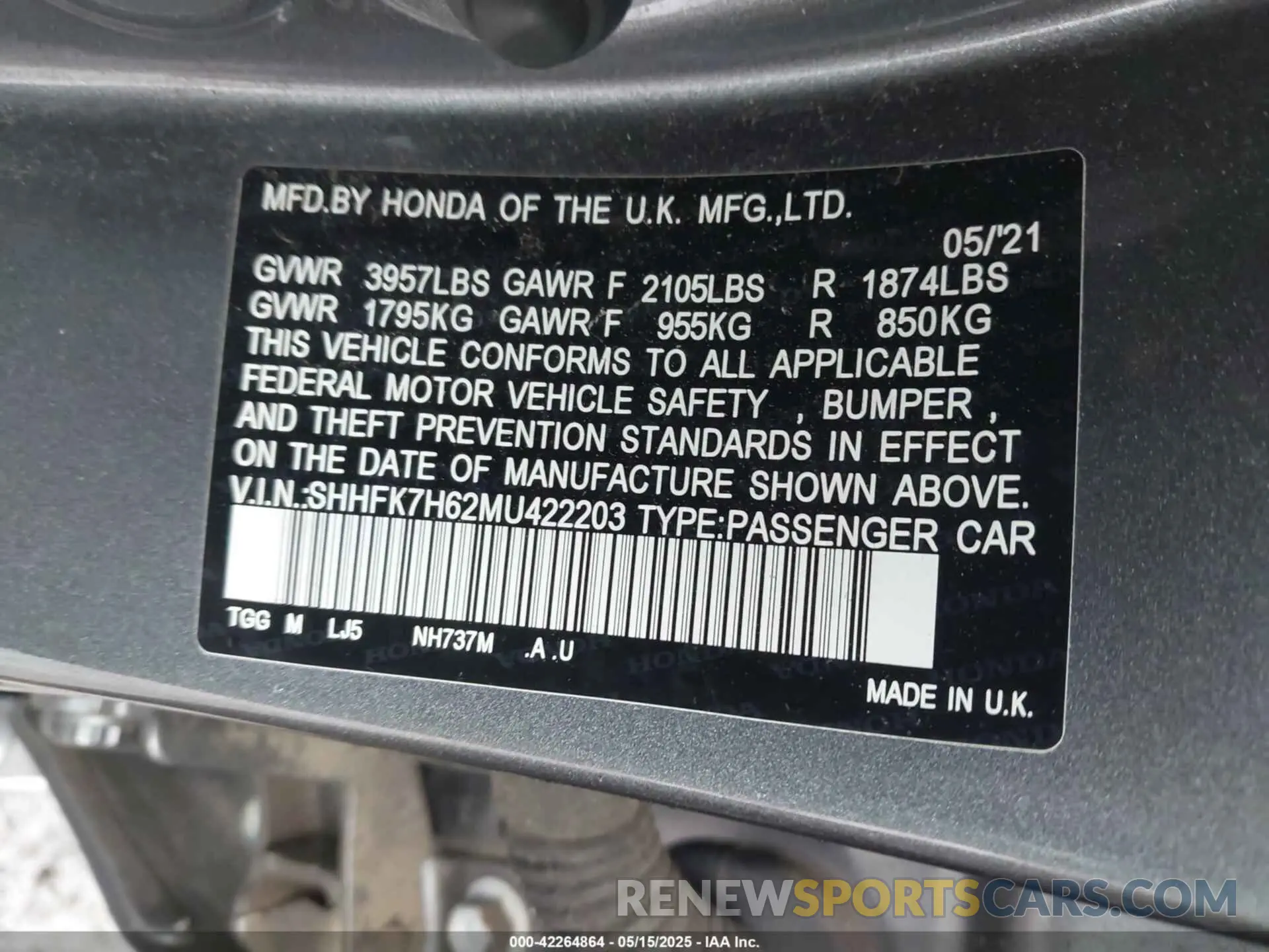 9 fotografías del automóvil dañado SHHFK7H62MU422203 HONDA CIVIC 2021