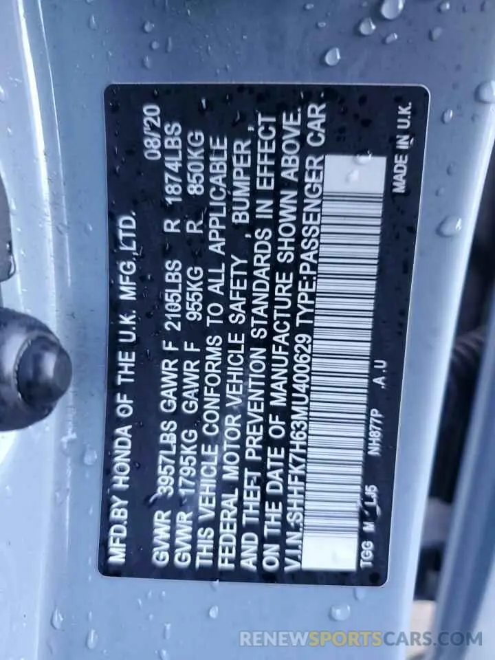 14 fotografías del automóvil dañado SHHFK7H63MU400629 HONDA CIVIC 2021