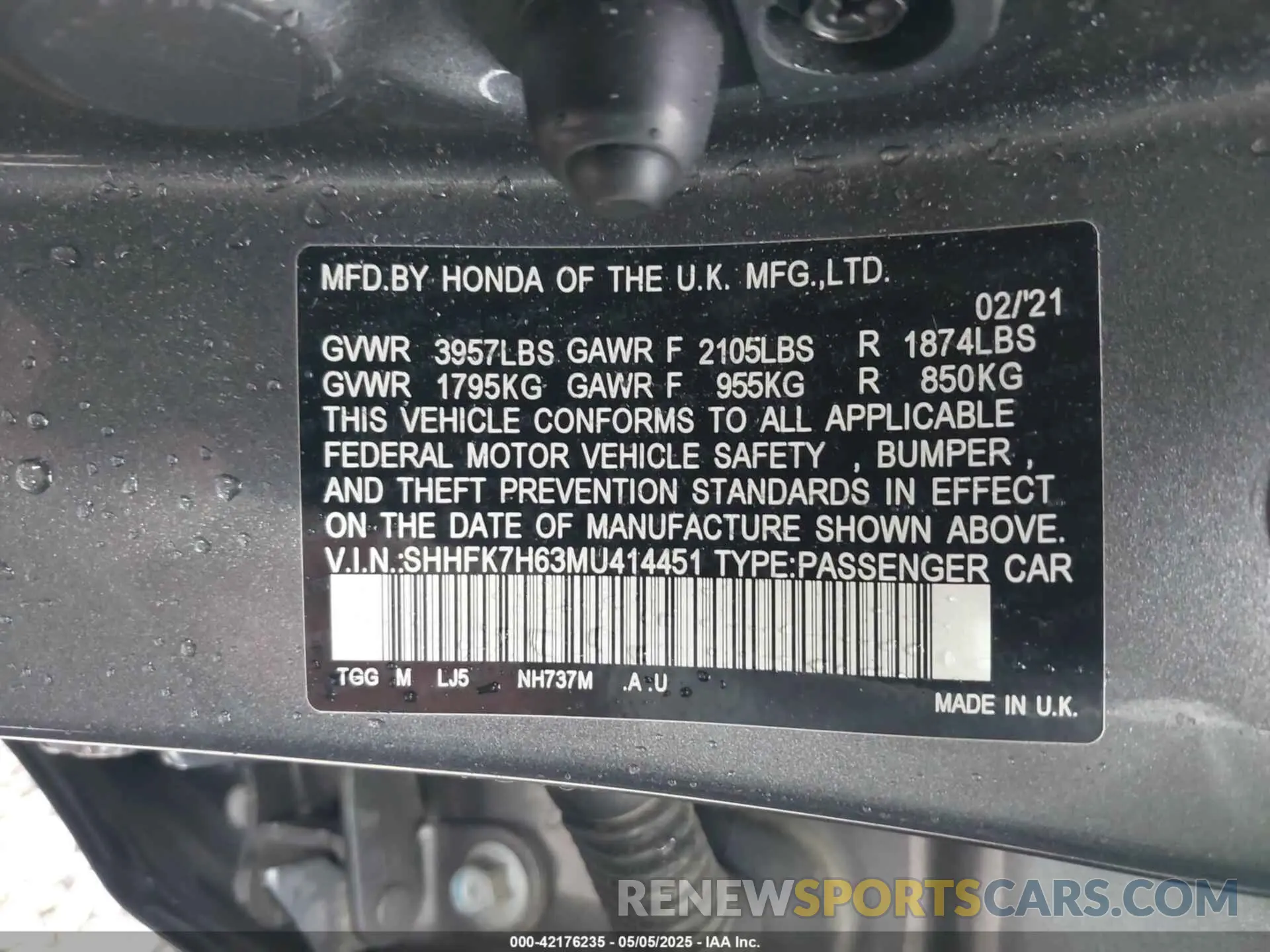 9 fotografías del automóvil dañado SHHFK7H63MU414451 HONDA CIVIC 2021