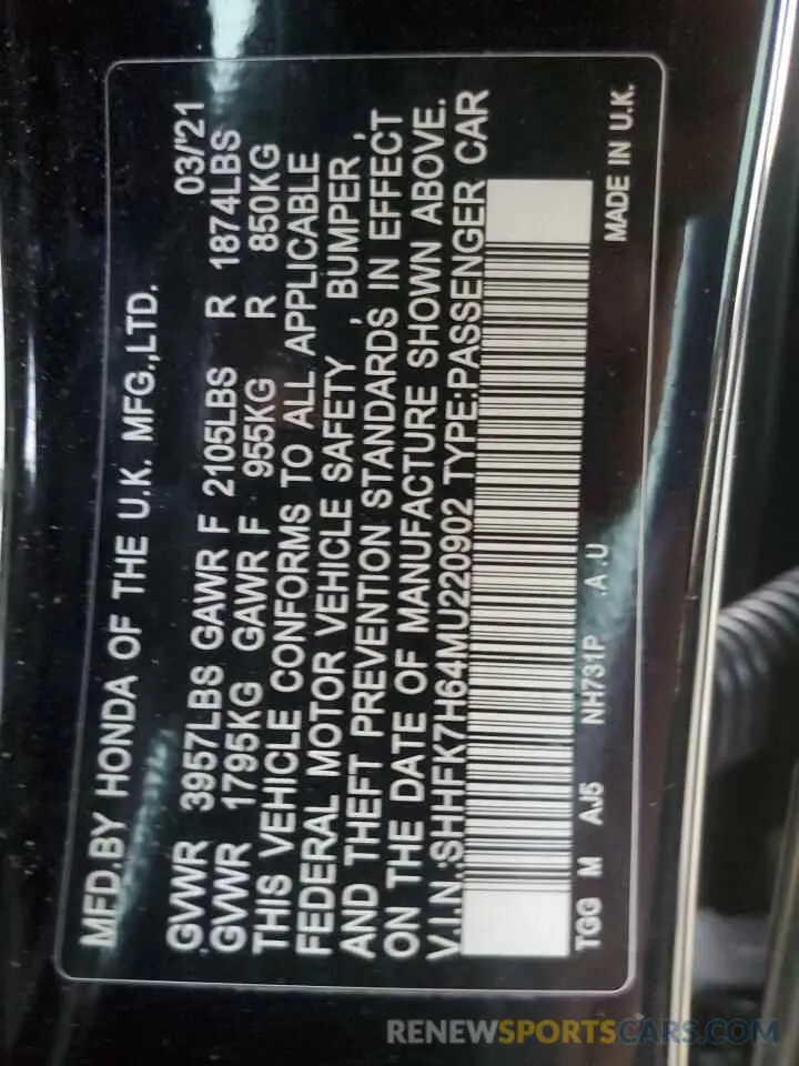 14 fotografías del automóvil dañado SHHFK7H64MU220902 HONDA CIVIC 2021