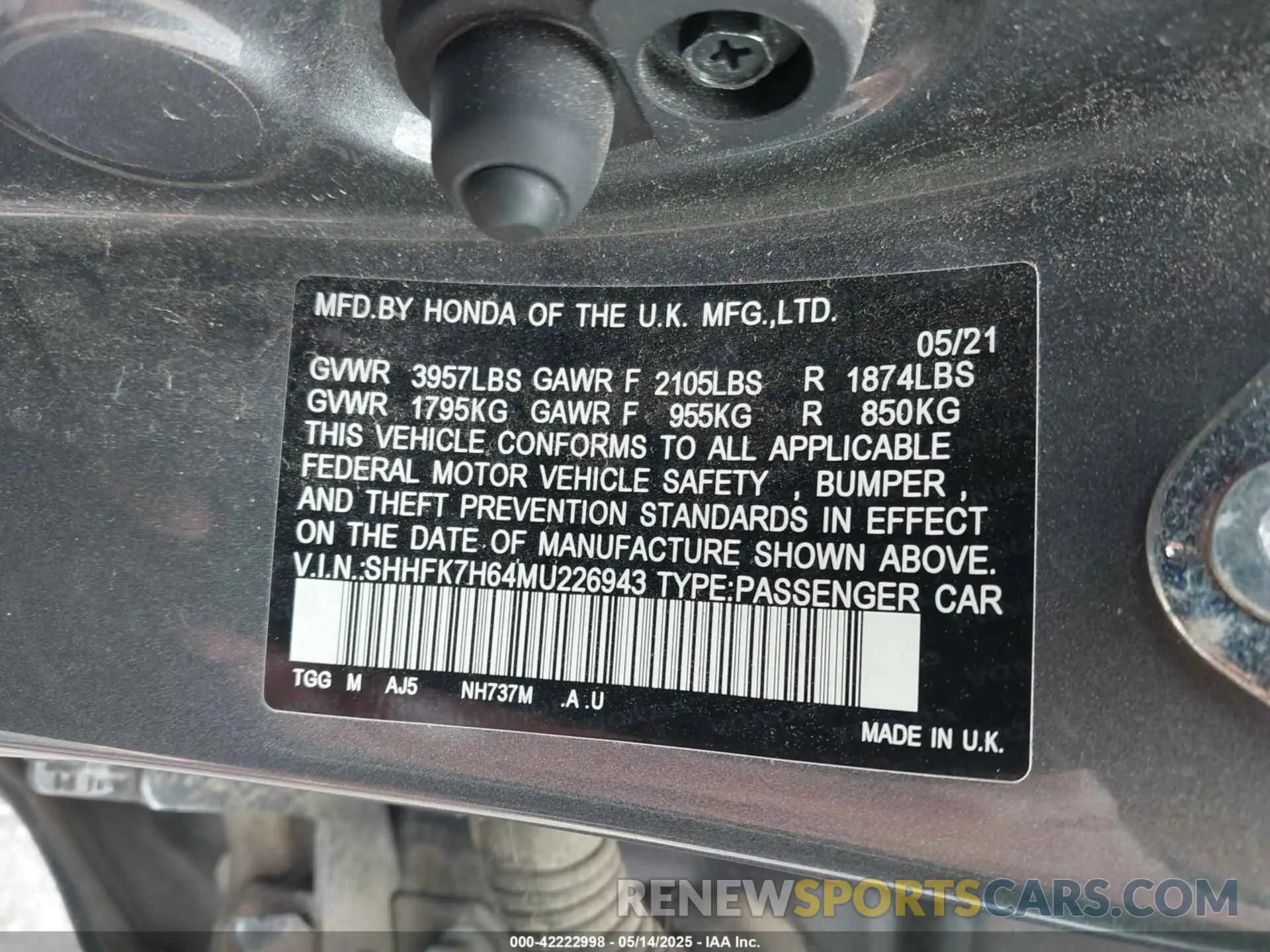 9 fotografías del automóvil dañado SHHFK7H64MU226943 HONDA CIVIC 2021