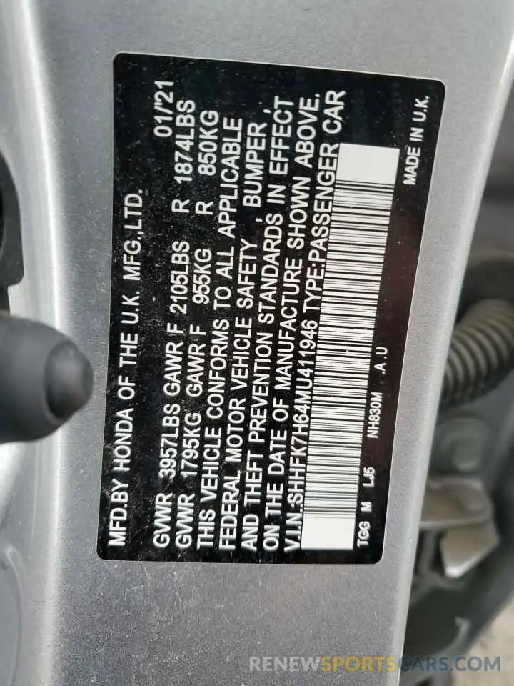 13 fotografías del automóvil dañado SHHFK7H64MU411946 HONDA CIVIC 2021