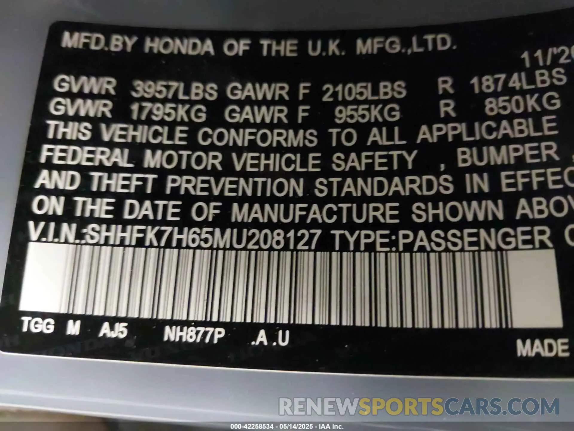9 fotografías del automóvil dañado SHHFK7H65MU208127 HONDA CIVIC 2021