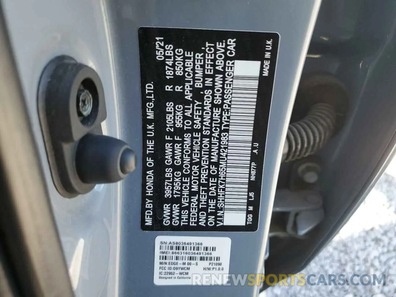 12 fotografías del automóvil dañado SHHFK7H65MU421983 HONDA CIVIC 2021