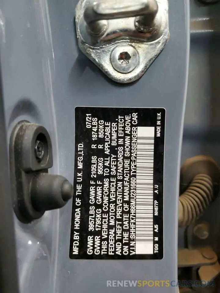 12 fotografías del automóvil dañado SHHFK7H66MU231660 HONDA CIVIC 2021