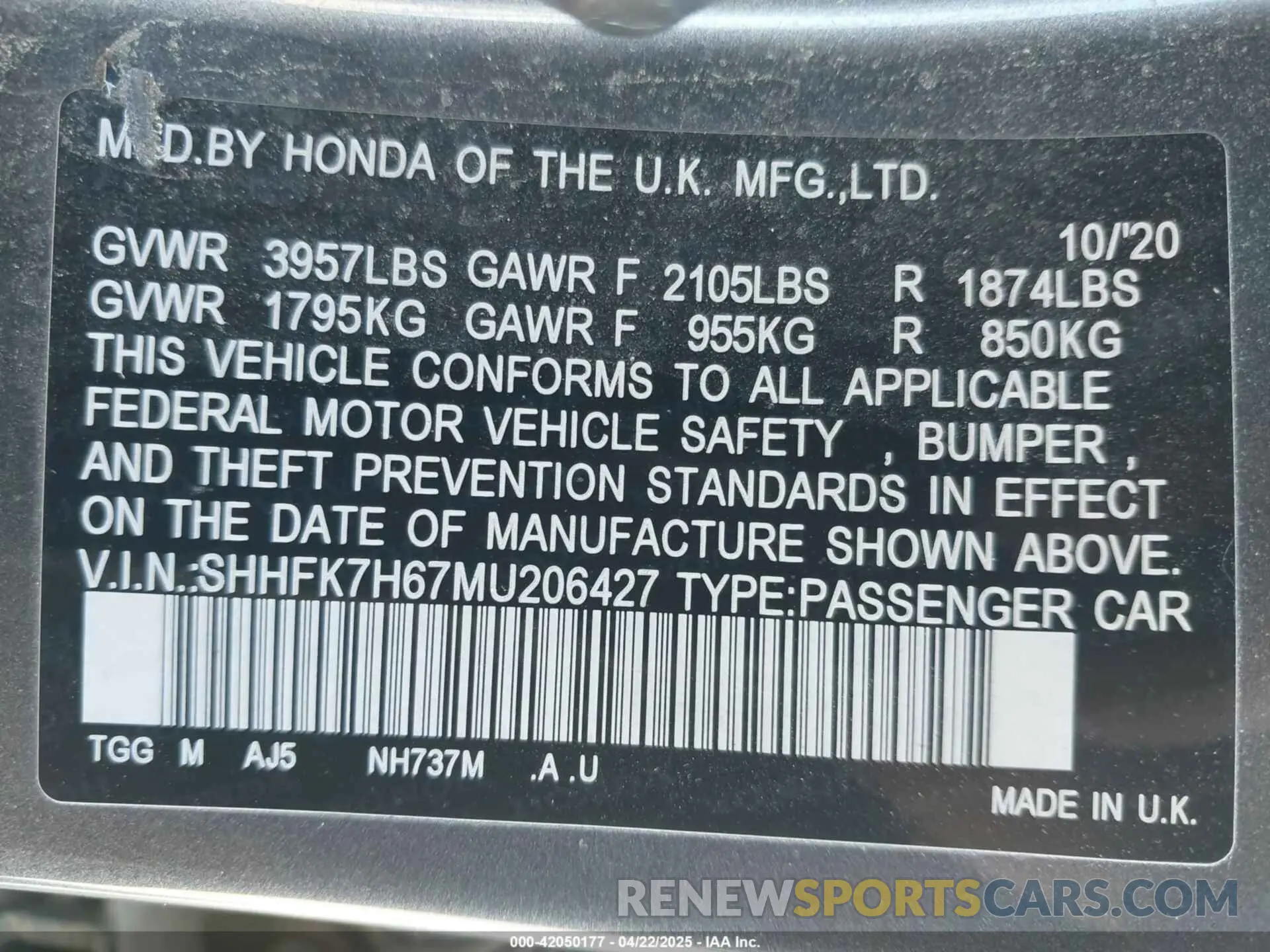 9 fotografías del automóvil dañado SHHFK7H67MU206427 HONDA CIVIC 2021