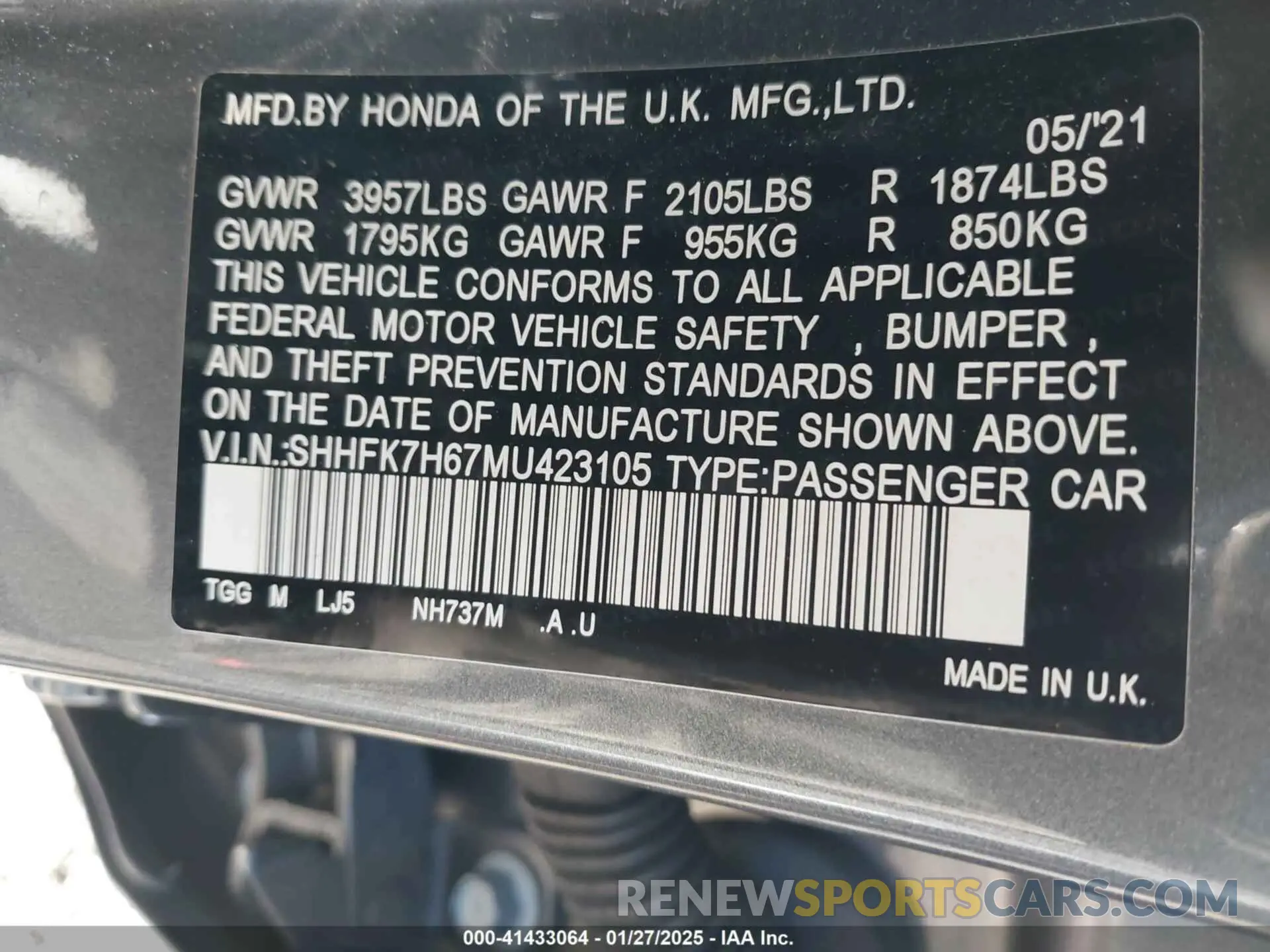 9 fotografías del automóvil dañado SHHFK7H67MU423105 HONDA CIVIC 2021