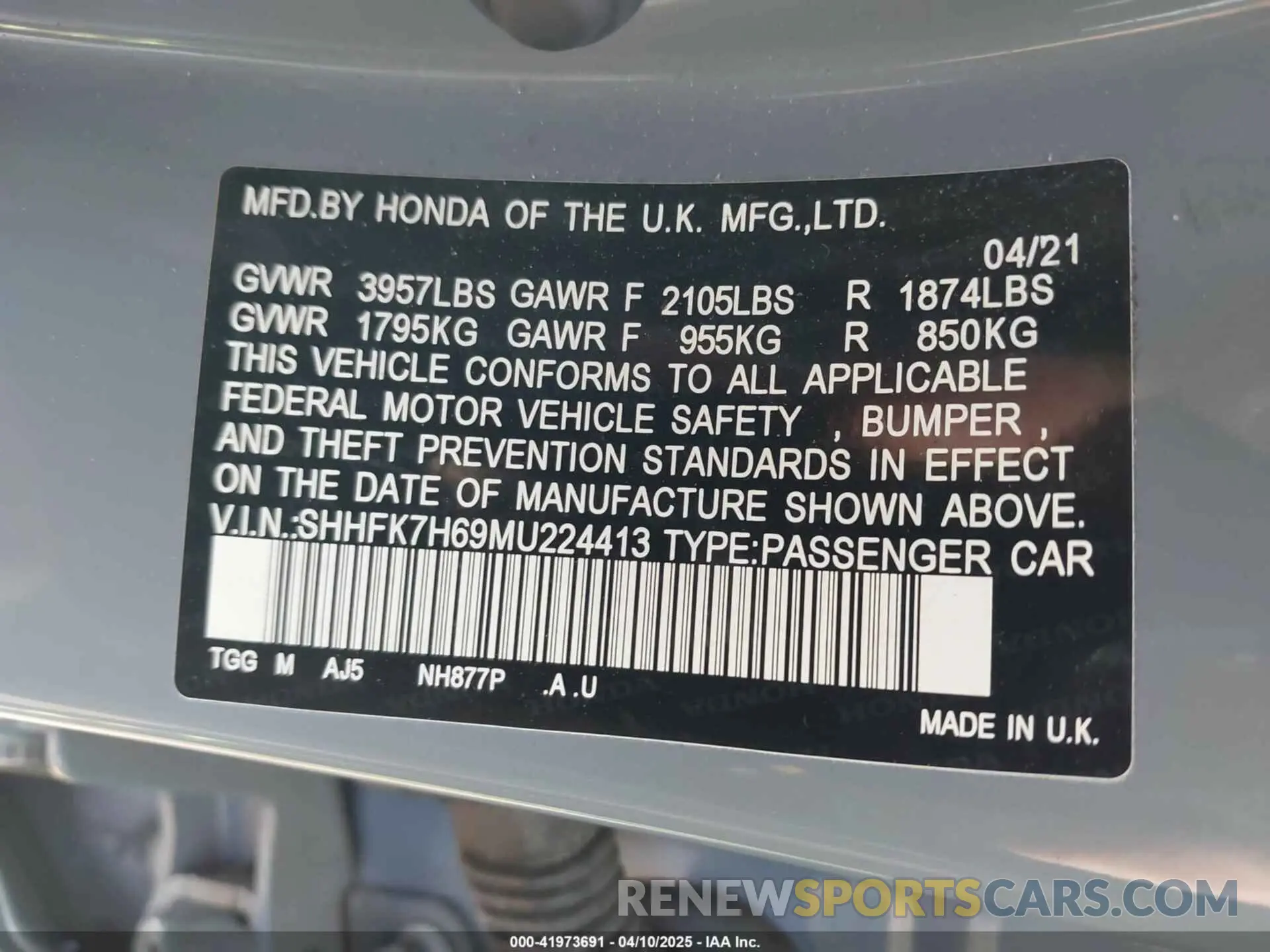 9 fotografías del automóvil dañado SHHFK7H69MU224413 HONDA CIVIC 2021