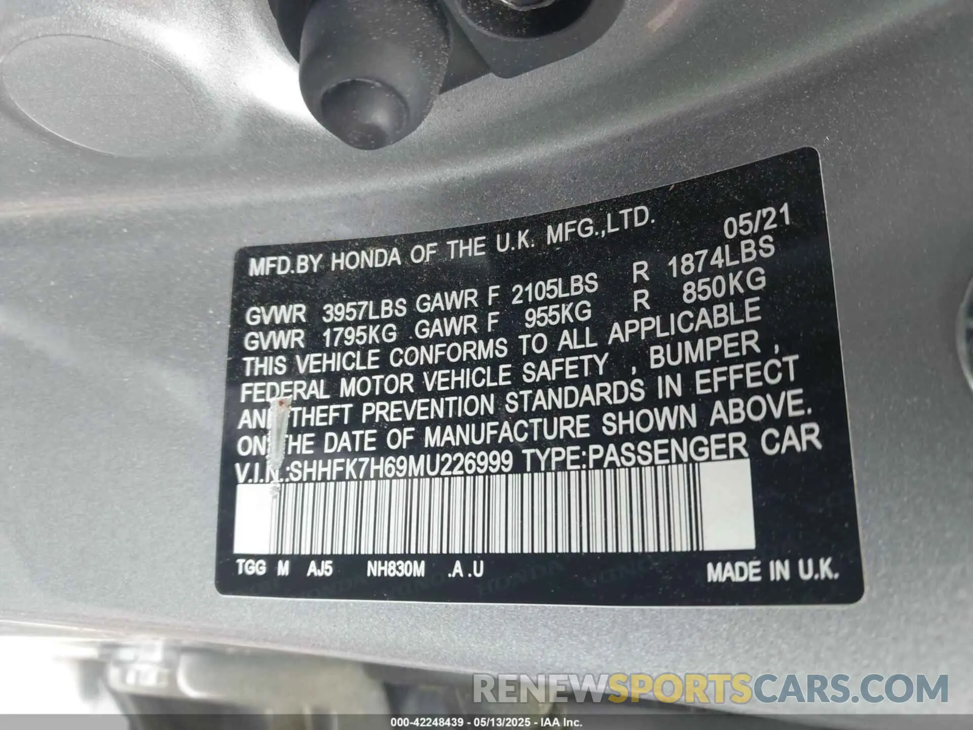 9 fotografías del automóvil dañado SHHFK7H69MU226999 HONDA CIVIC 2021