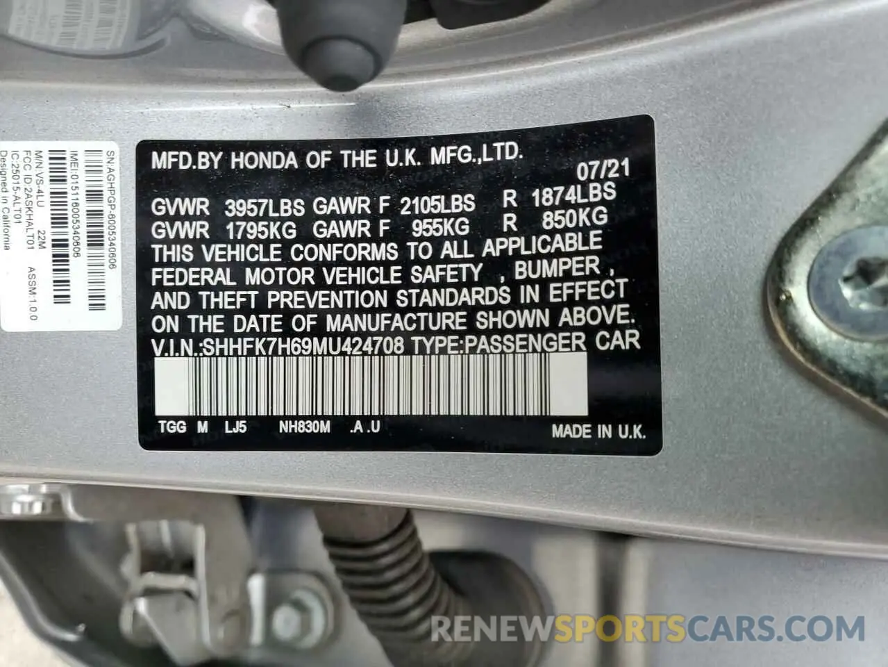 13 fotografías del automóvil dañado SHHFK7H69MU424708 HONDA CIVIC 2021