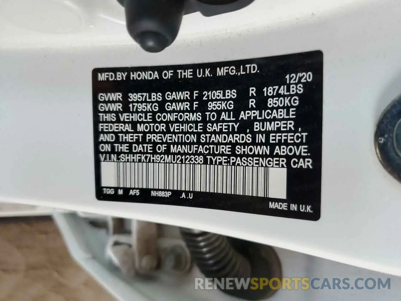 12 fotografías del automóvil dañado SHHFK7H92MU212338 HONDA CIVIC 2021