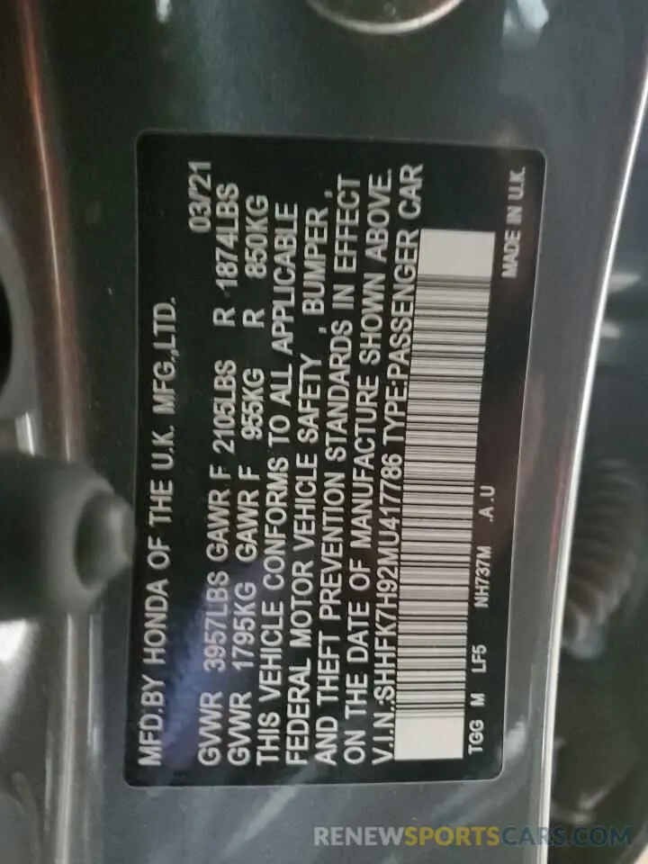 14 fotografías del automóvil dañado SHHFK7H92MU417786 HONDA CIVIC 2021