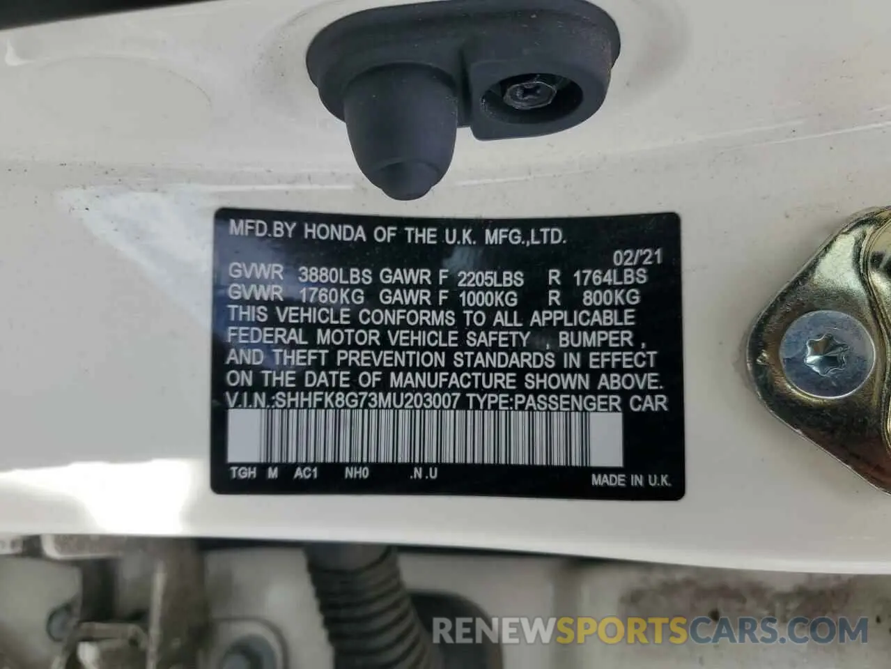 14 fotografías del automóvil dañado SHHFK8G73MU203007 HONDA CIVIC 2021