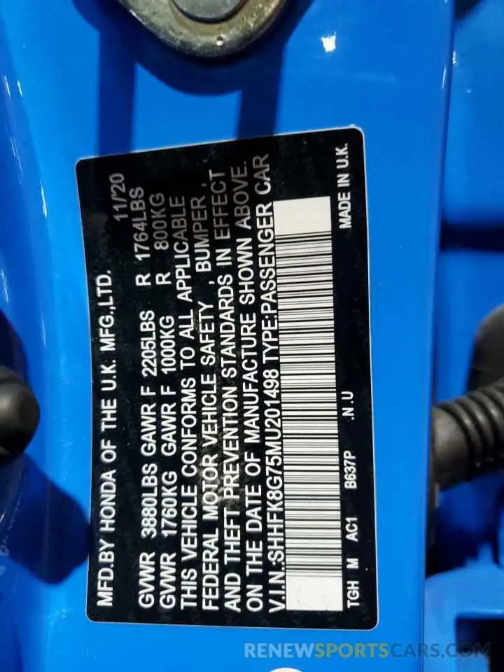 13 fotografías del automóvil dañado SHHFK8G75MU201498 HONDA CIVIC 2021