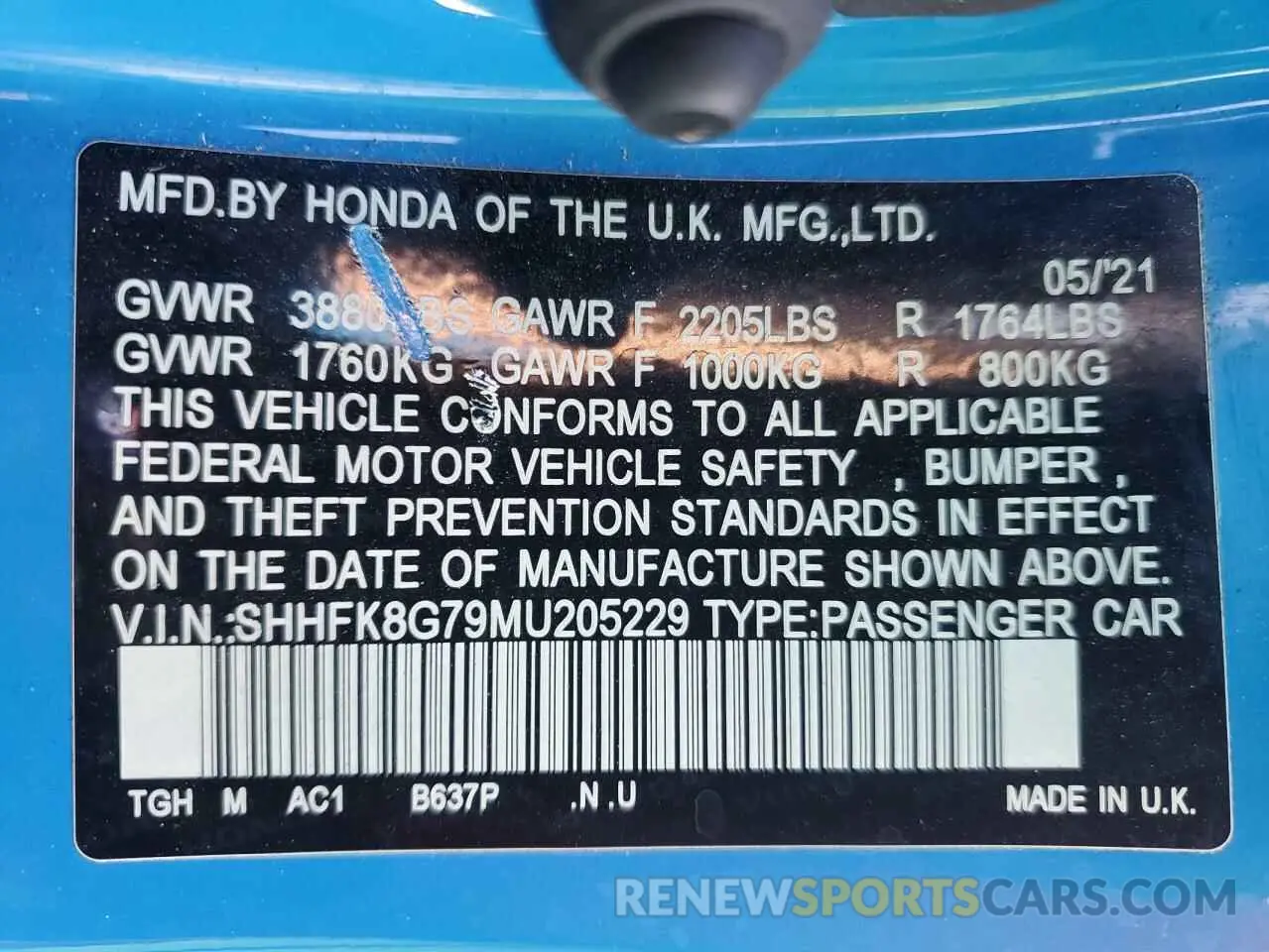 13 fotografías del automóvil dañado SHHFK8G79MU205229 HONDA CIVIC 2021