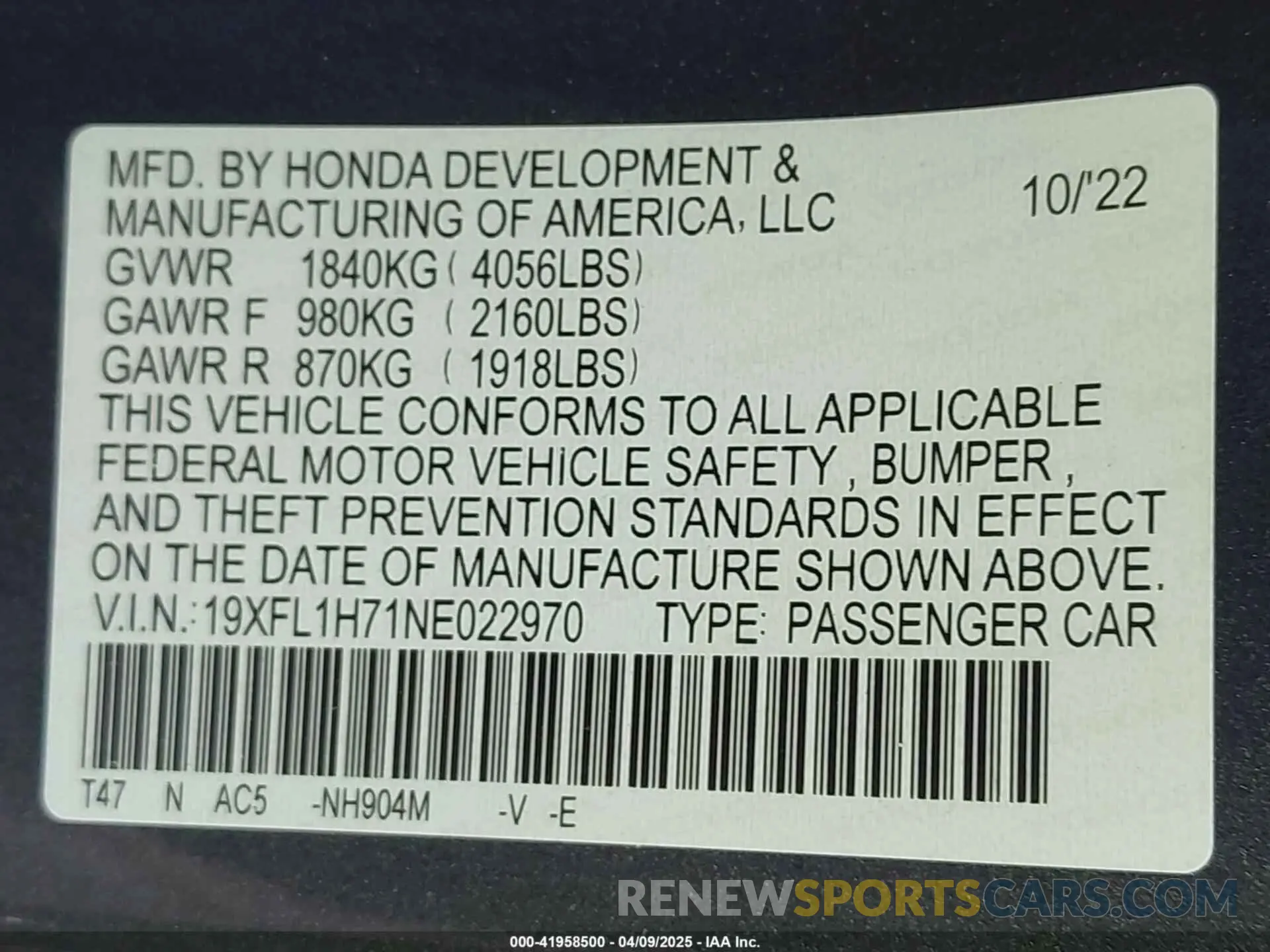 9 fotografías del automóvil dañado 19XFL1H71NE022970 HONDA CIVIC 2022