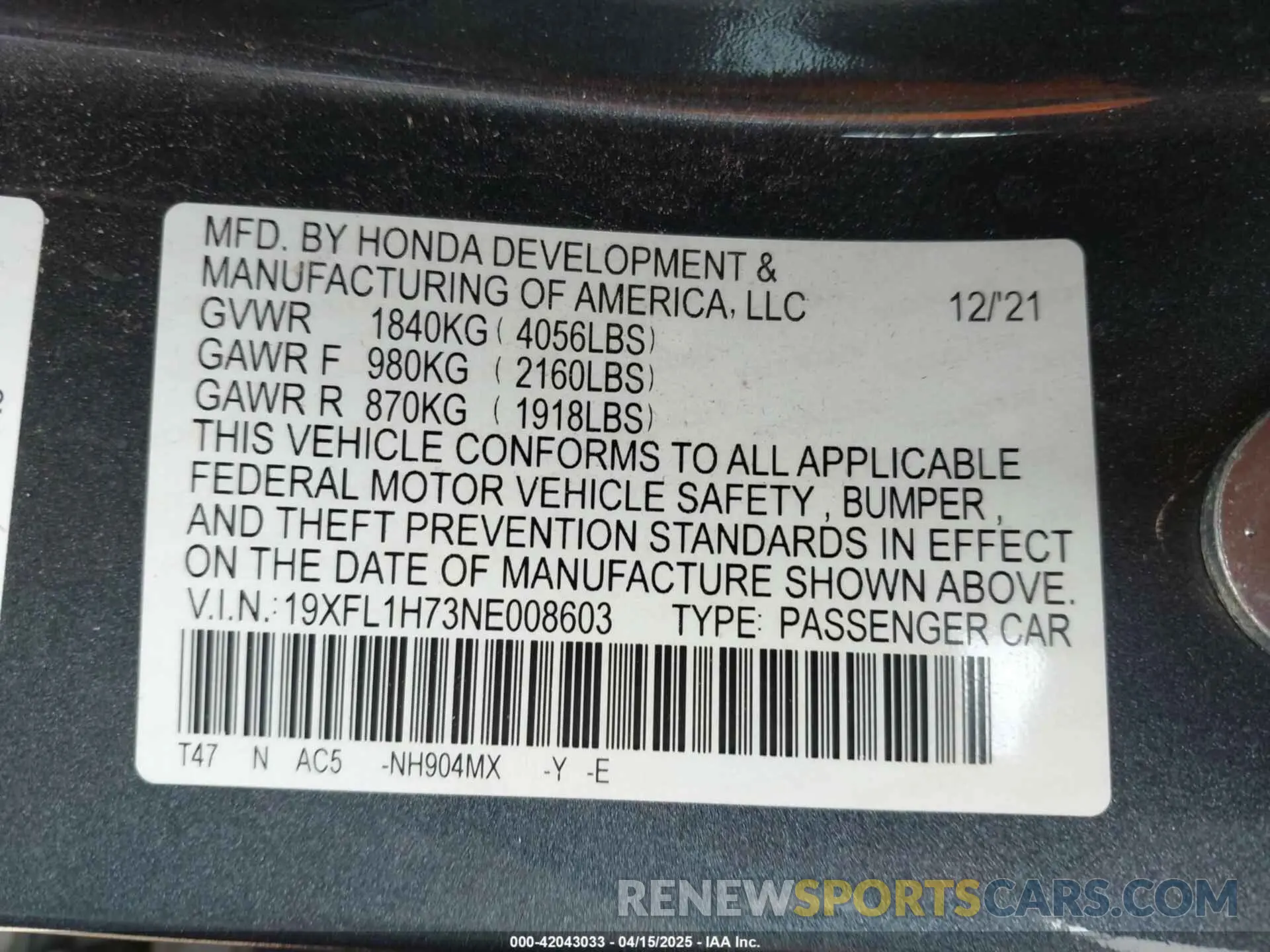 9 fotografías del automóvil dañado 19XFL1H73NE008603 HONDA CIVIC 2022