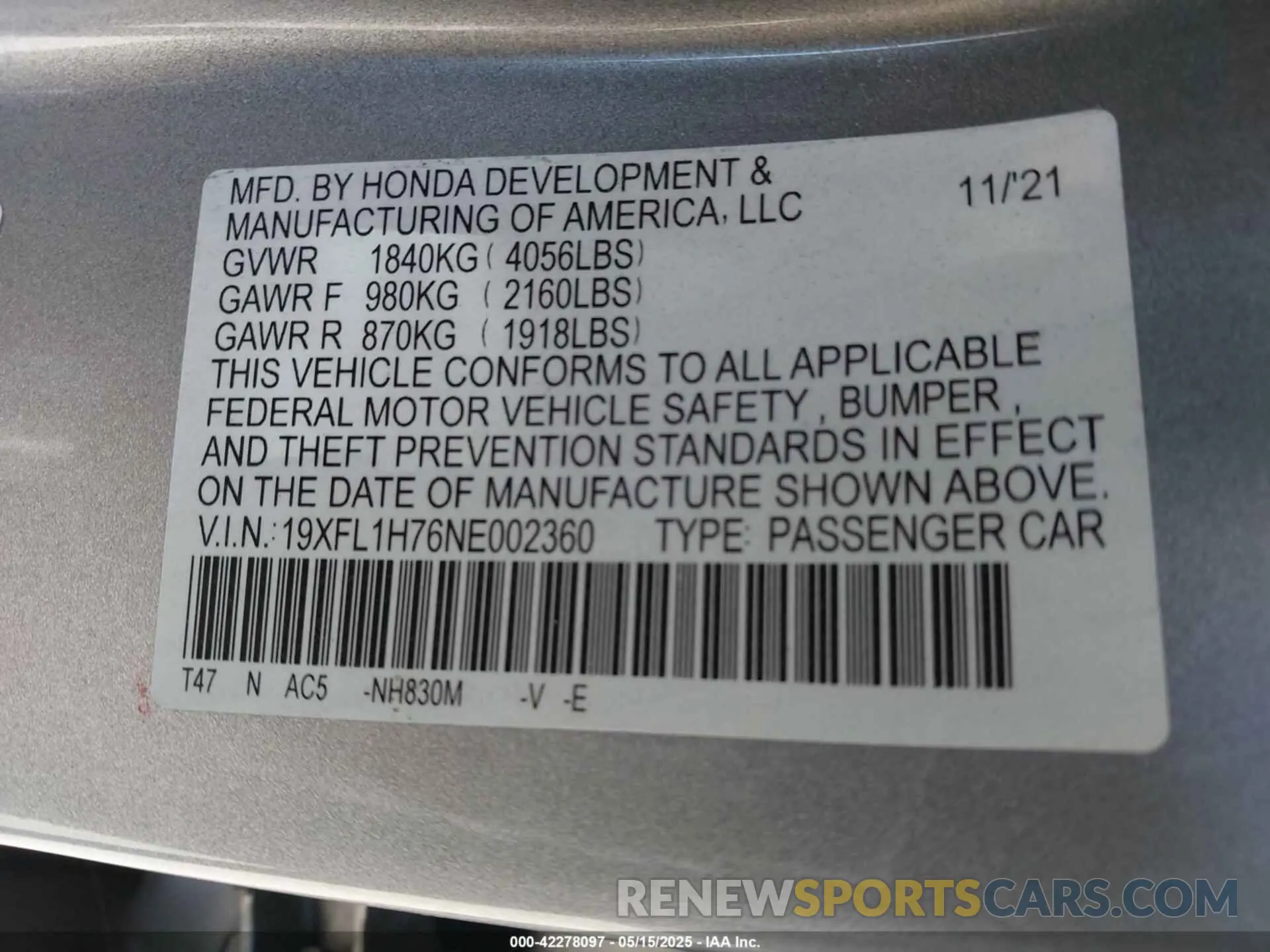 9 fotografías del automóvil dañado 19XFL1H76NE002360 HONDA CIVIC 2022
