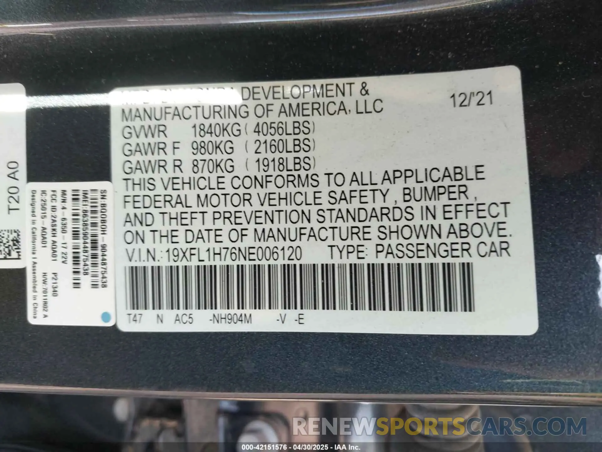 9 fotografías del automóvil dañado 19XFL1H76NE006120 HONDA CIVIC 2022
