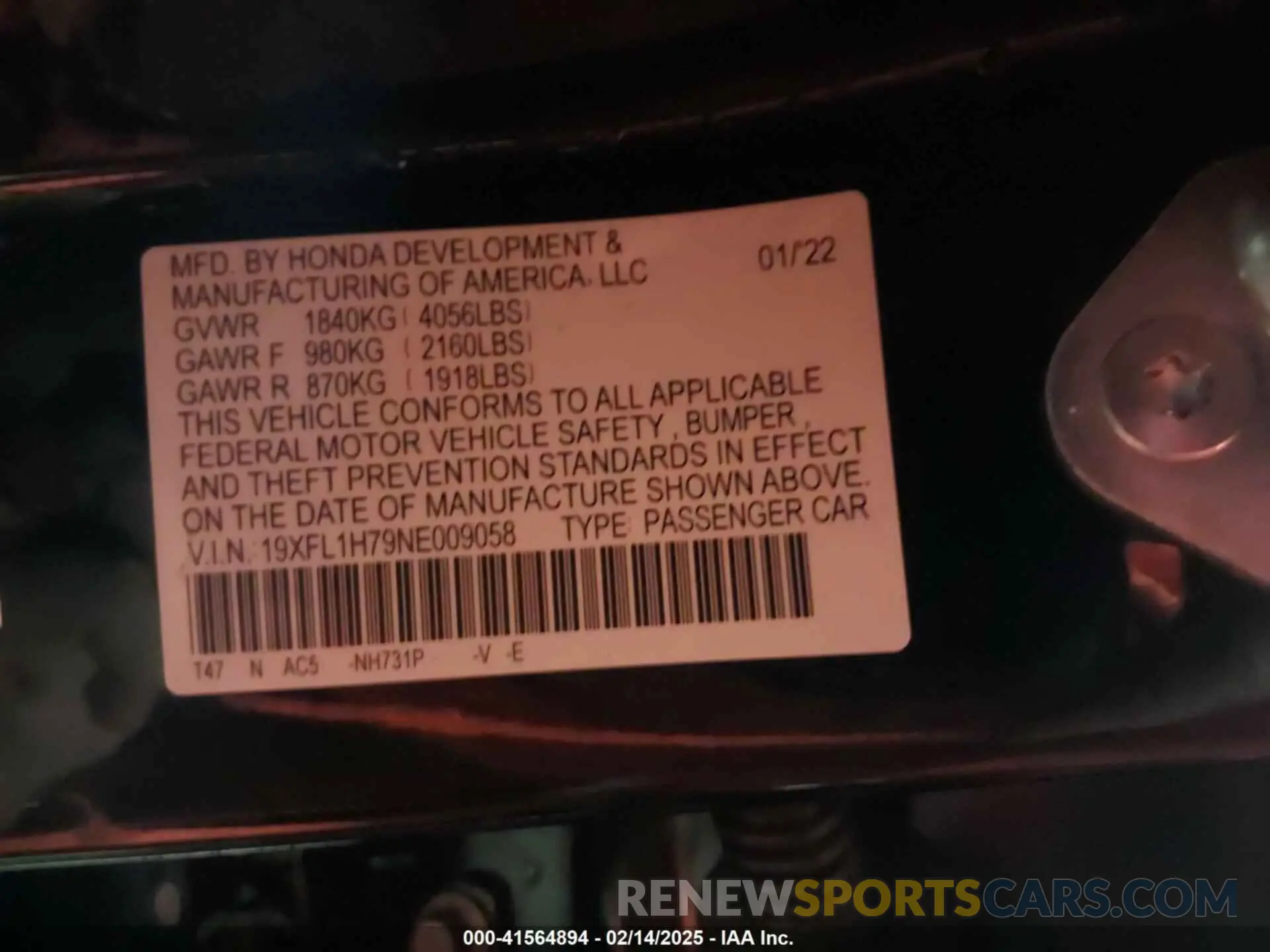 9 fotografías del automóvil dañado 19XFL1H79NE009058 HONDA CIVIC 2022