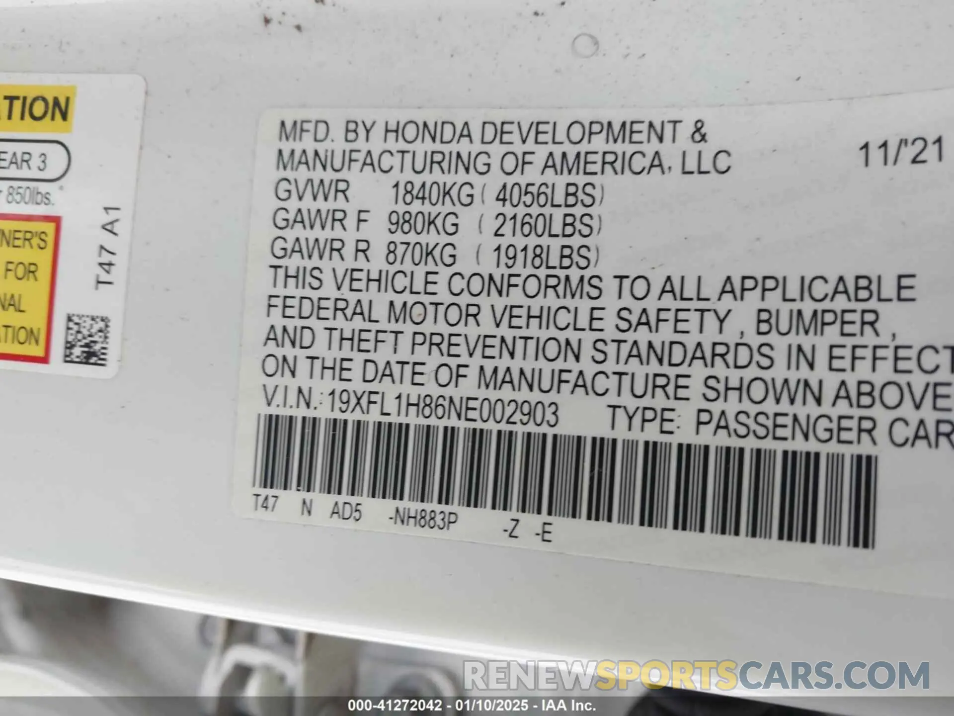 9 fotografías del automóvil dañado 19XFL1H86NE002903 HONDA CIVIC 2022