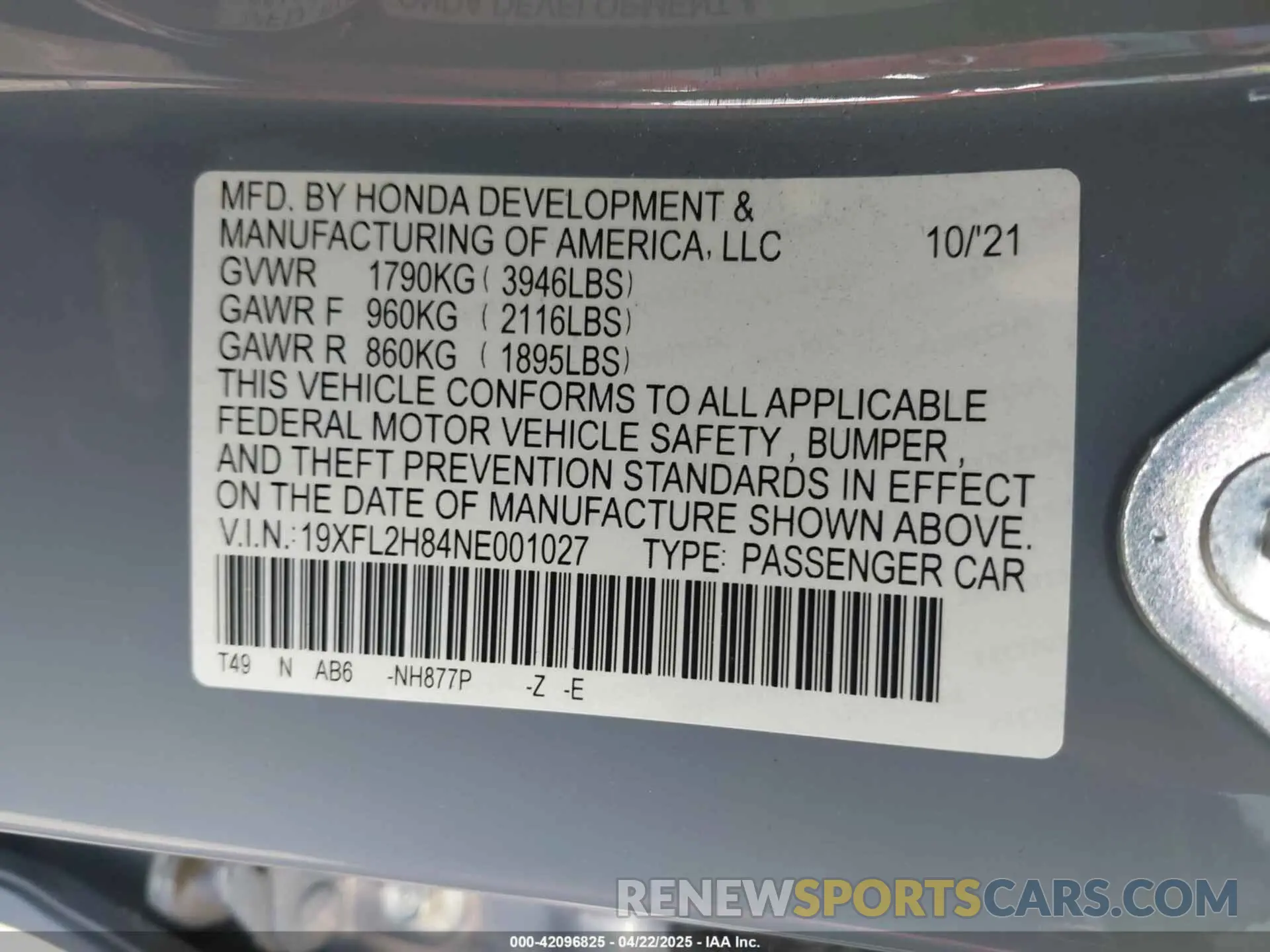 9 fotografías del automóvil dañado 19XFL2H84NE001027 HONDA CIVIC 2022