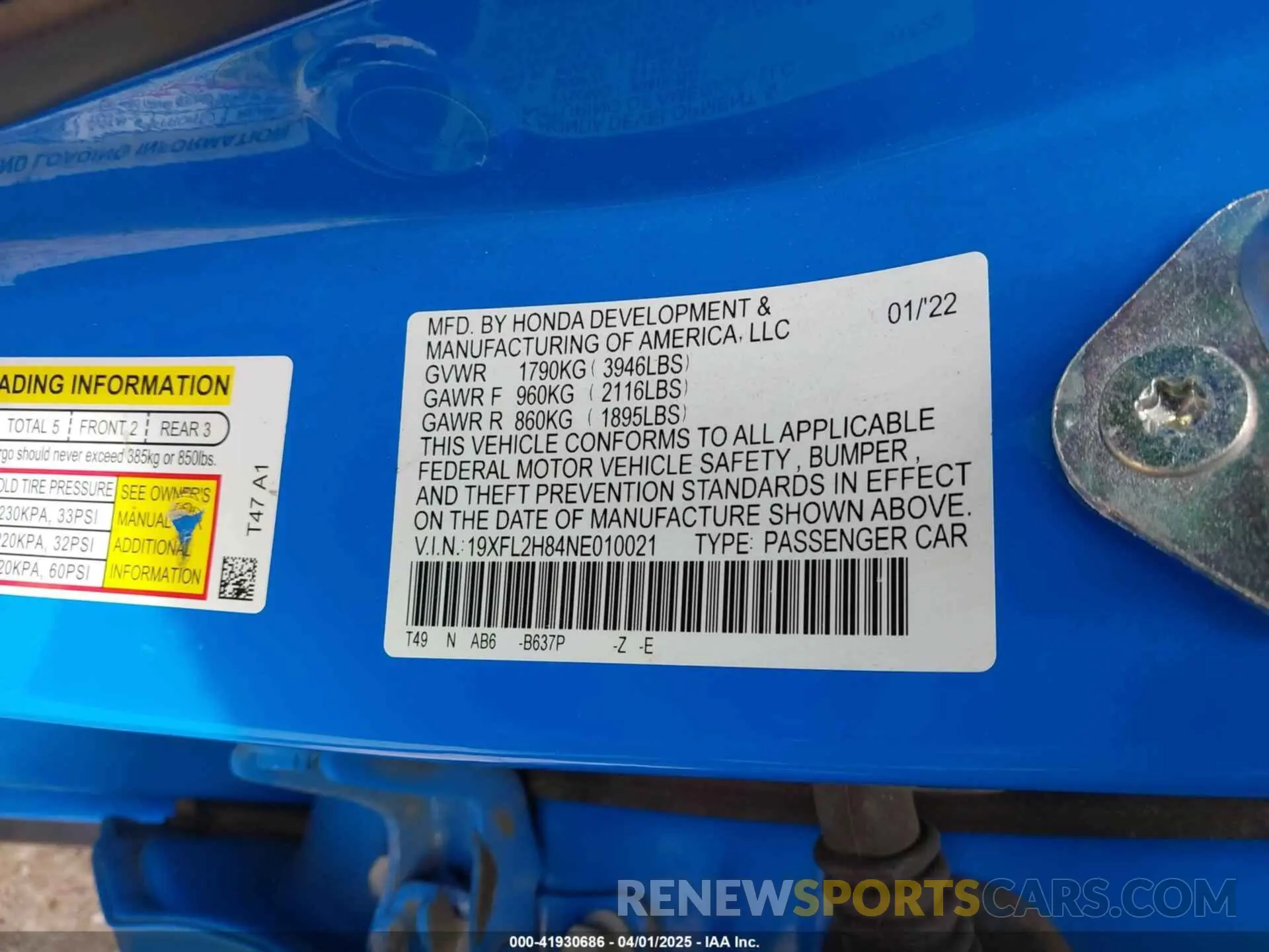 9 fotografías del automóvil dañado 19XFL2H84NE010021 HONDA CIVIC 2022