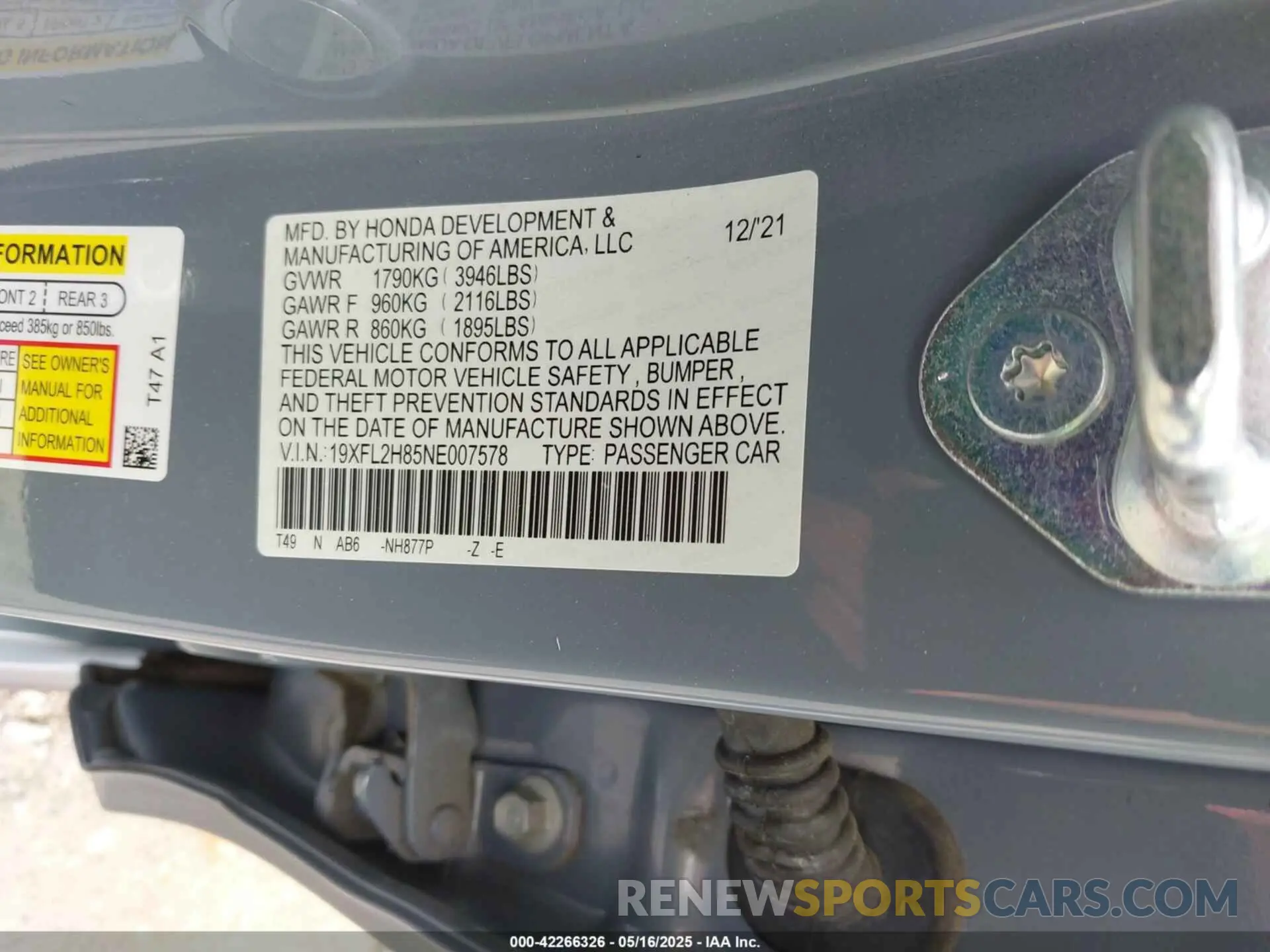 9 fotografías del automóvil dañado 19XFL2H85NE007578 HONDA CIVIC 2022