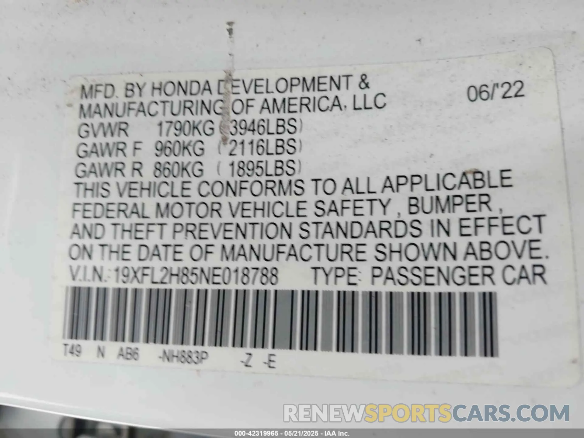 9 fotografías del automóvil dañado 19XFL2H85NE018788 HONDA CIVIC 2022