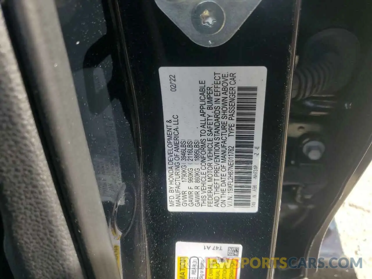 12 fotografías del automóvil dañado 19XFL2H87NE011762 HONDA CIVIC 2022