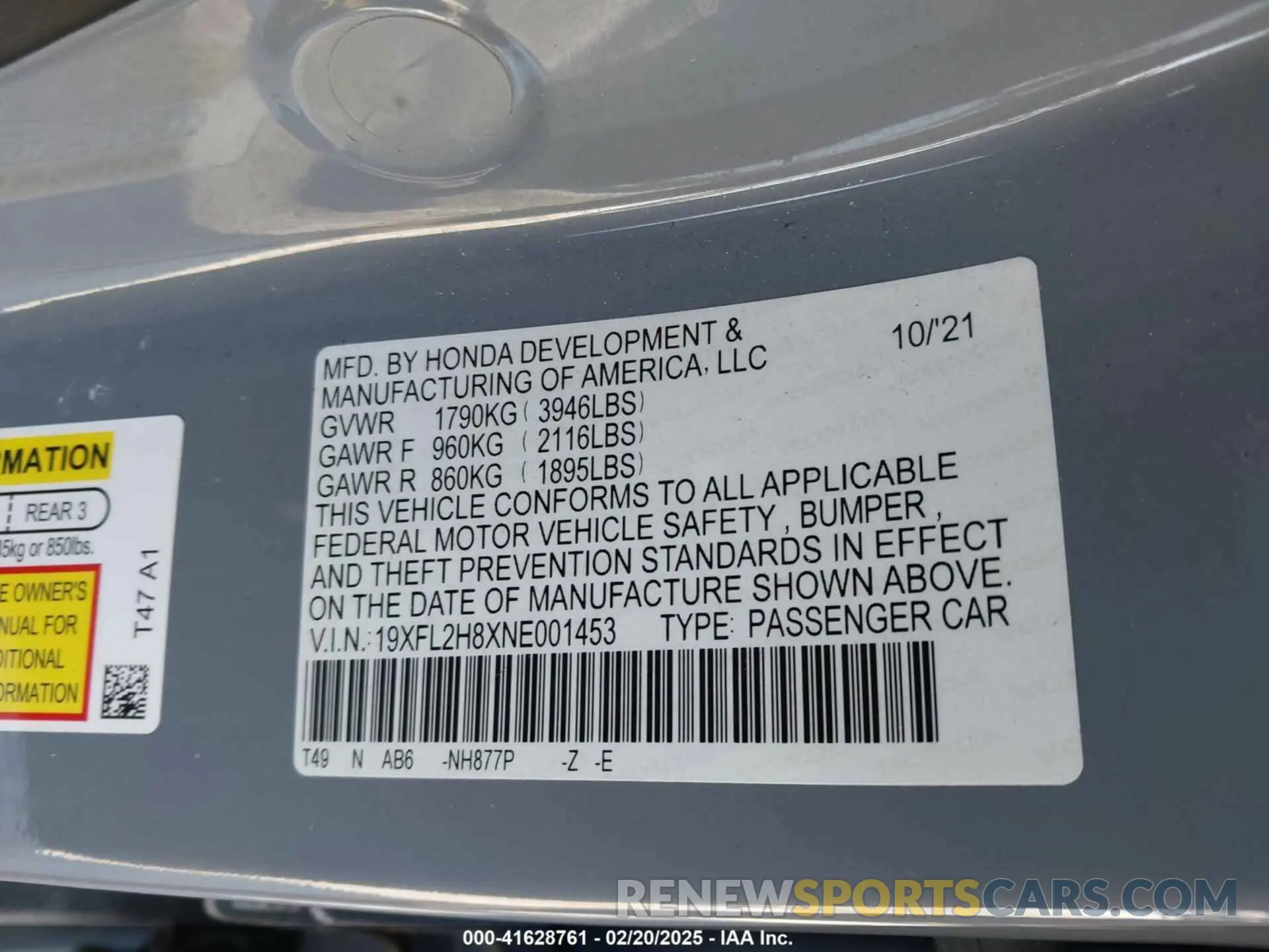 9 fotografías del automóvil dañado 19XFL2H8XNE001453 HONDA CIVIC 2022