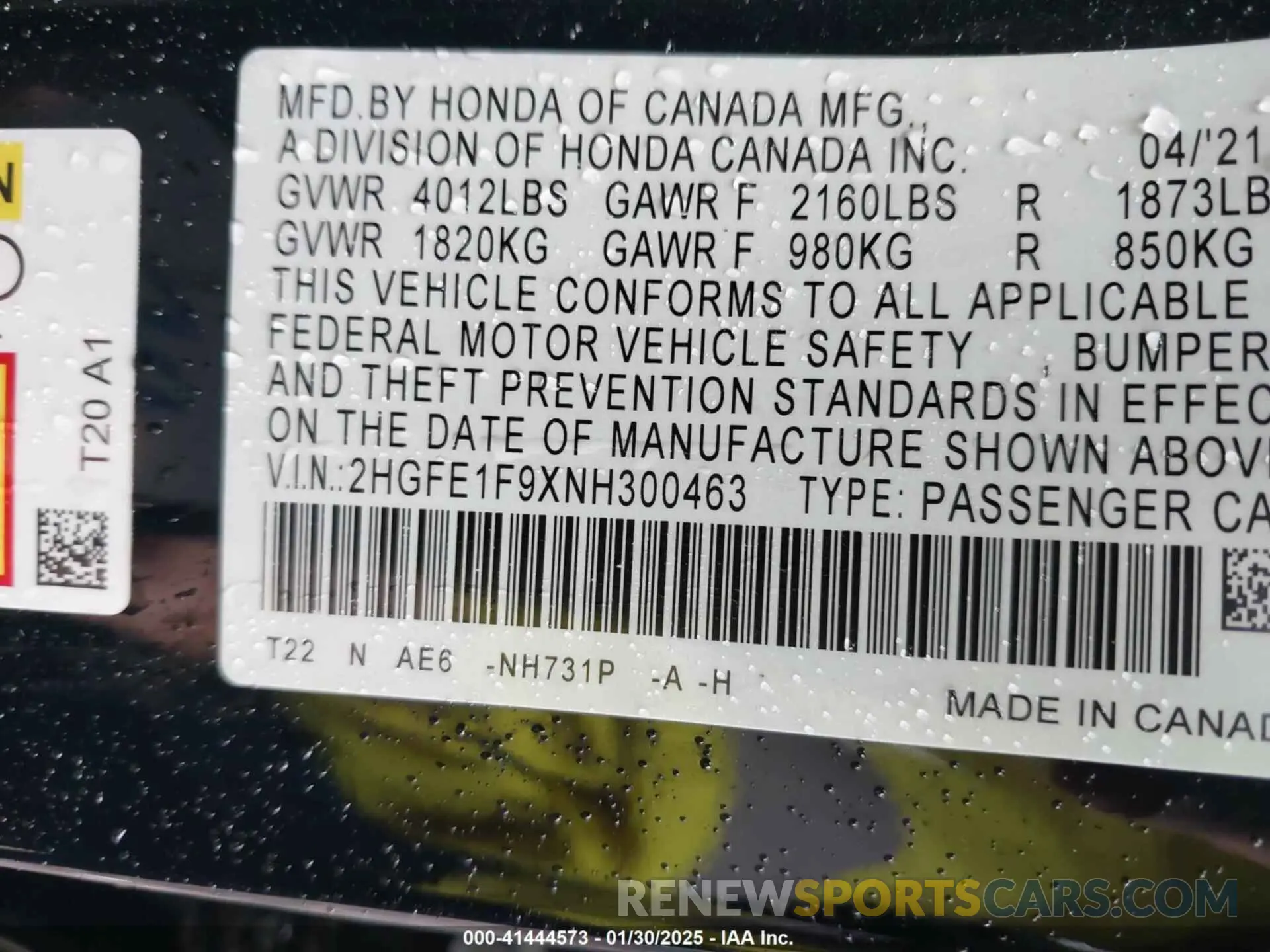 9 fotografías del automóvil dañado 2HGFE1F9XNH300463 HONDA CIVIC 2022