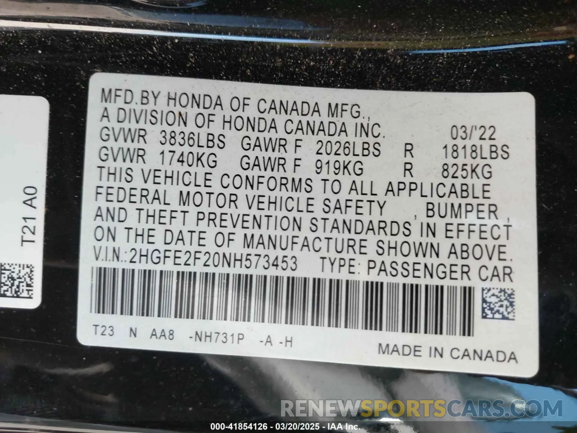9 fotografías del automóvil dañado 2HGFE2F20NH573453 HONDA CIVIC 2022