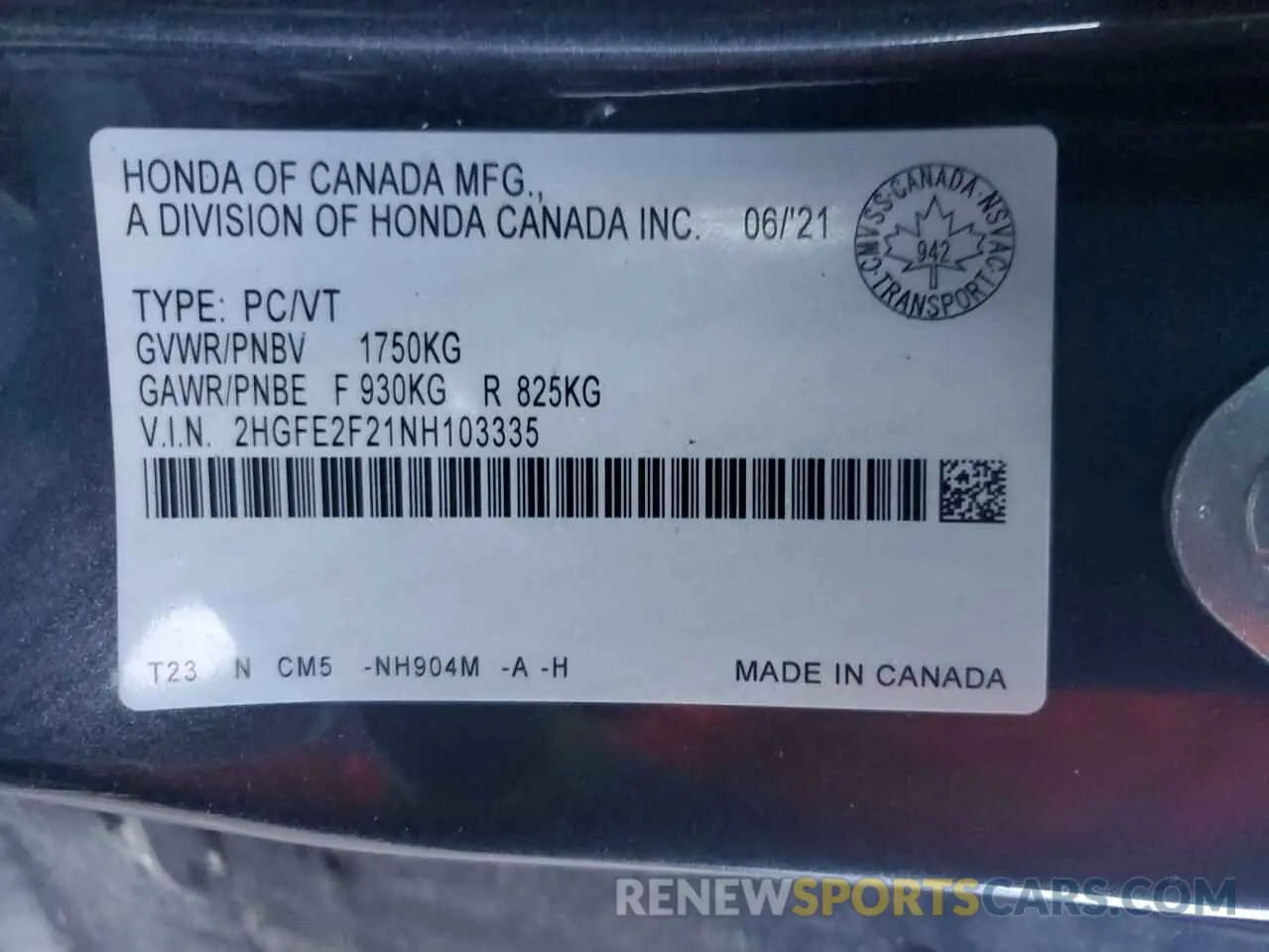 12 fotografías del automóvil dañado 2HGFE2F21NH103335 HONDA CIVIC 2022