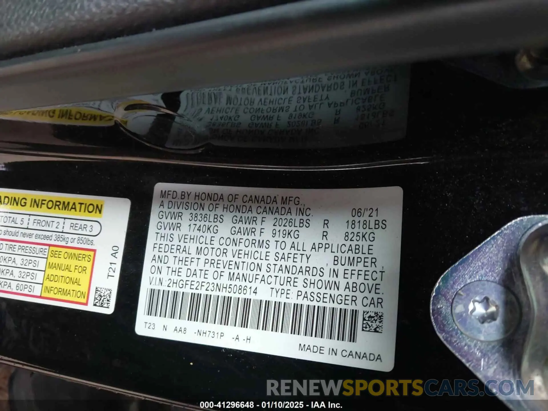 9 fotografías del automóvil dañado 2HGFE2F23NH508614 HONDA CIVIC 2022
