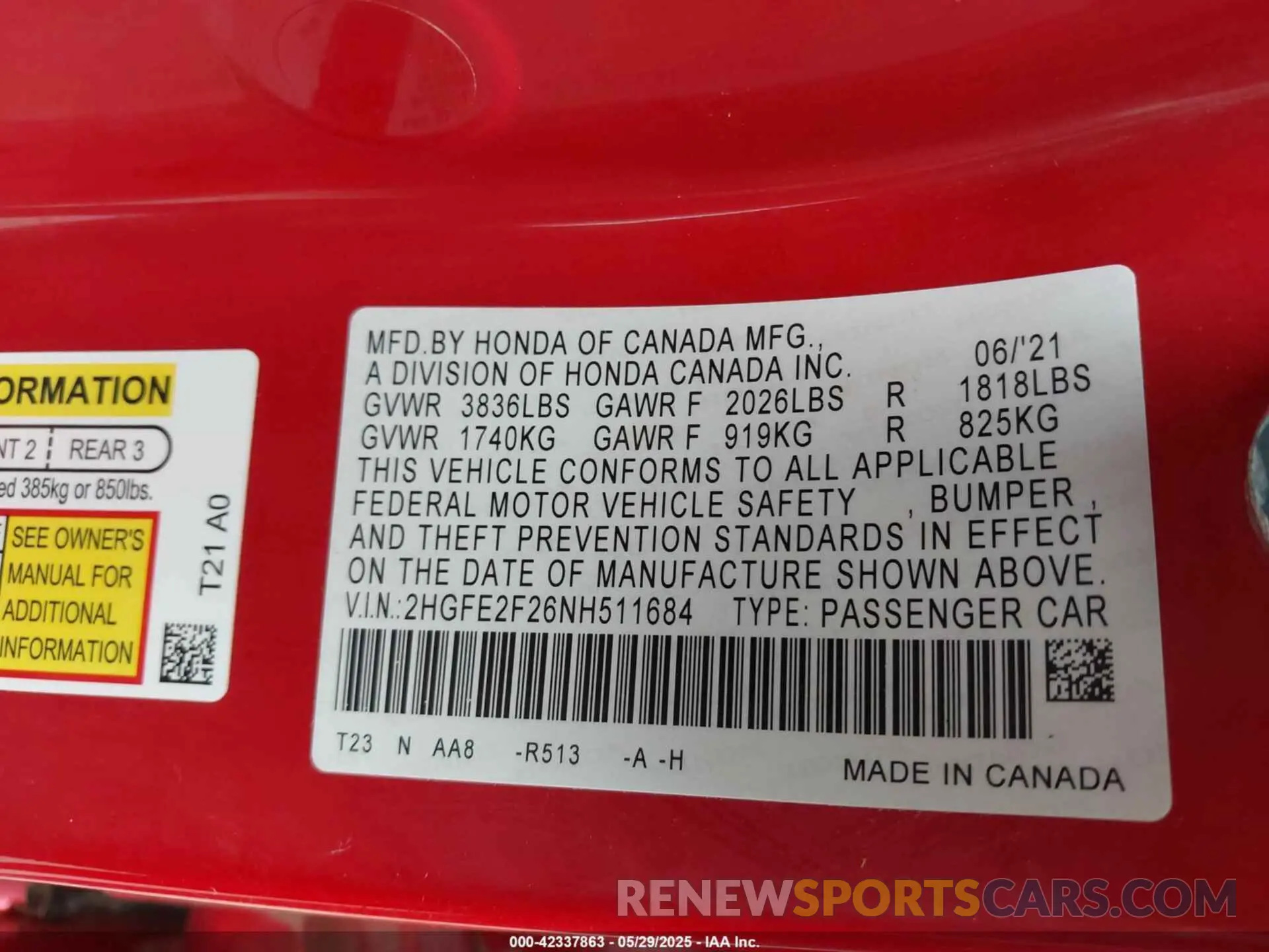 9 fotografías del automóvil dañado 2HGFE2F26NH511684 HONDA CIVIC 2022