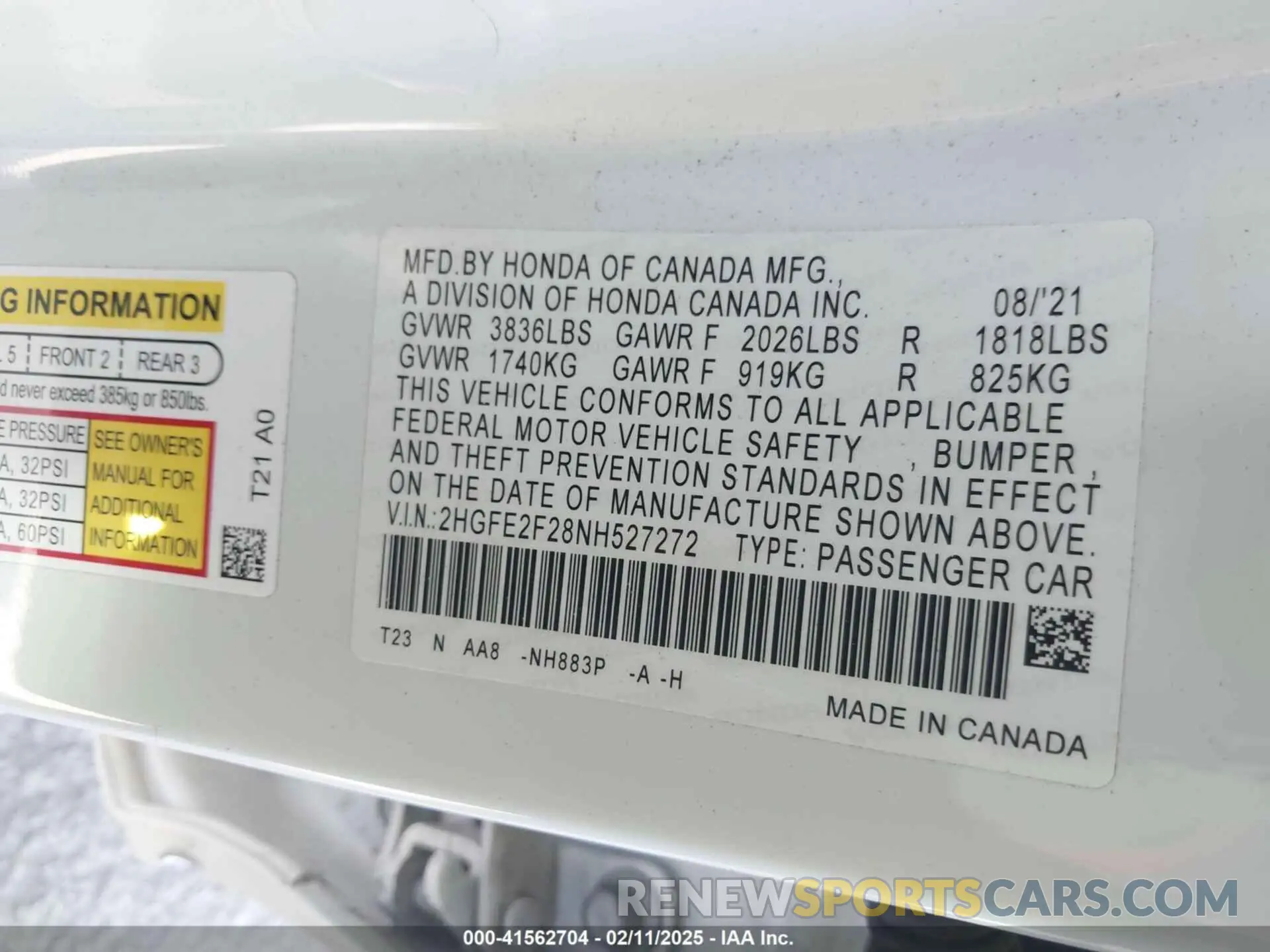 9 fotografías del automóvil dañado 2HGFE2F28NH527272 HONDA CIVIC 2022