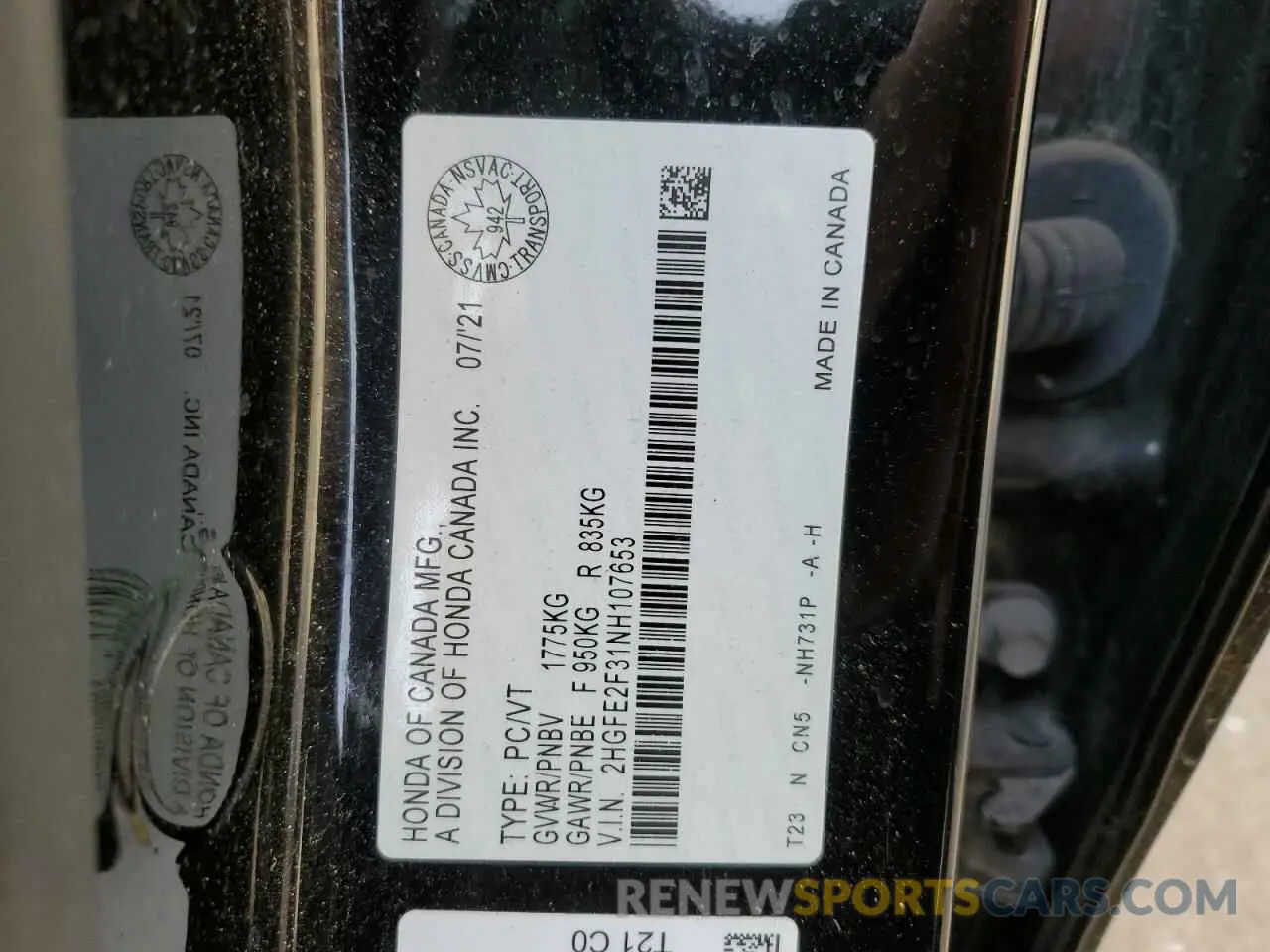 12 fotografías del automóvil dañado 2HGFE2F31NH107653 HONDA CIVIC 2022