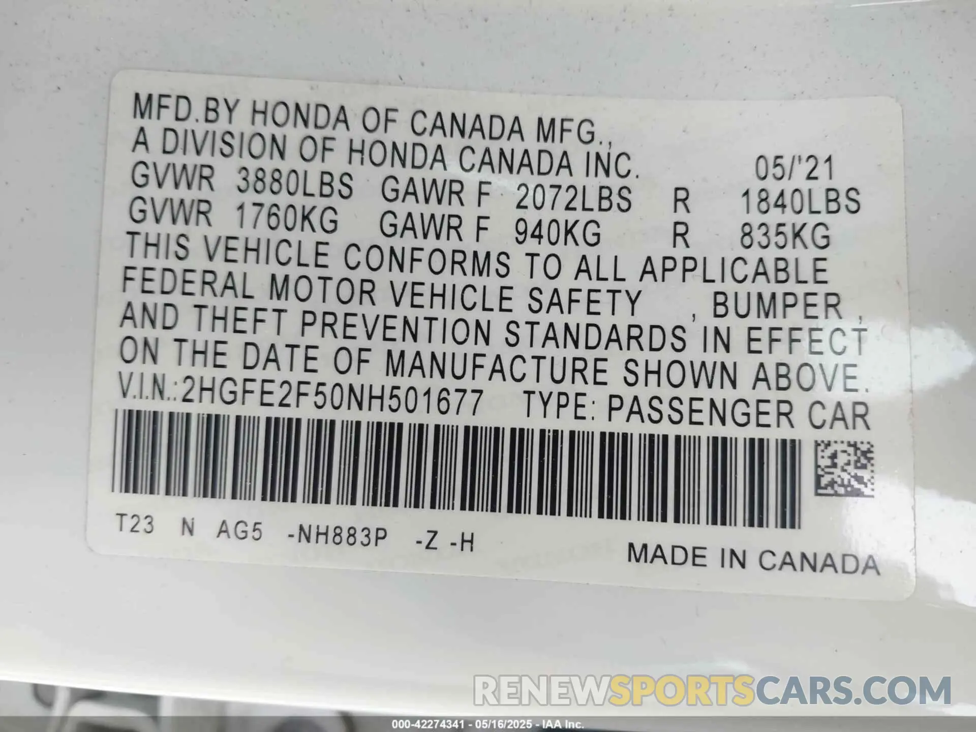 9 fotografías del automóvil dañado 2HGFE2F50NH501677 HONDA CIVIC 2022