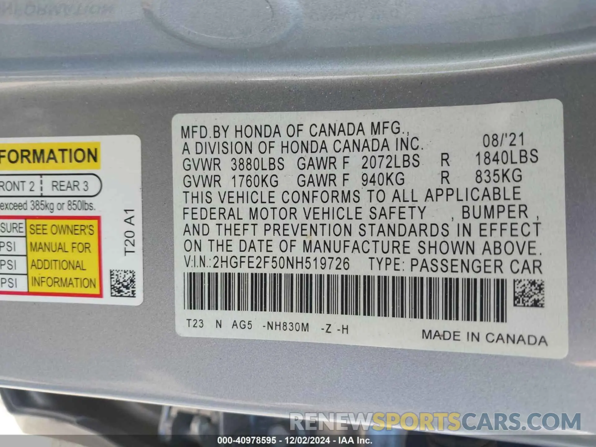 9 fotografías del automóvil dañado 2HGFE2F50NH519726 HONDA CIVIC 2022