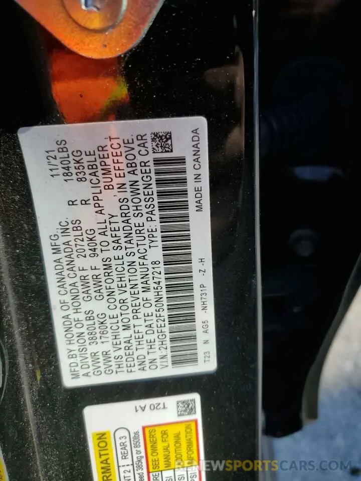 14 fotografías del automóvil dañado 2HGFE2F50NH547218 HONDA CIVIC 2022