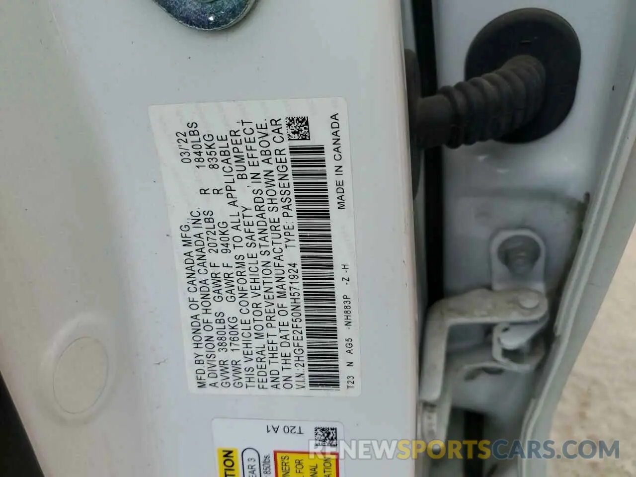 14 fotografías del automóvil dañado 2HGFE2F50NH571924 HONDA CIVIC 2022