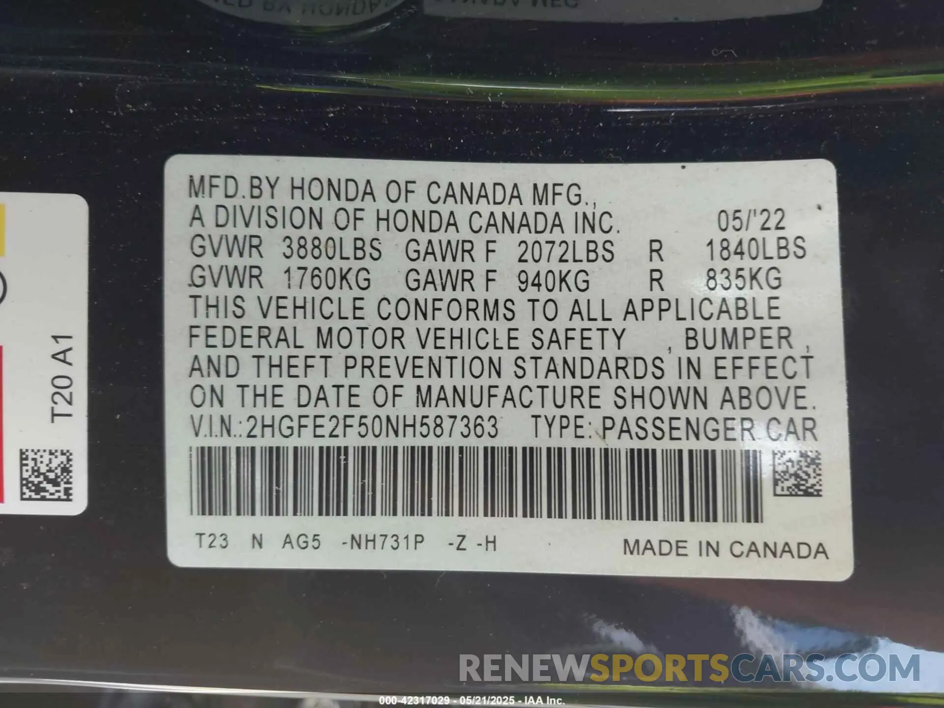 9 fotografías del automóvil dañado 2HGFE2F50NH587363 HONDA CIVIC 2022