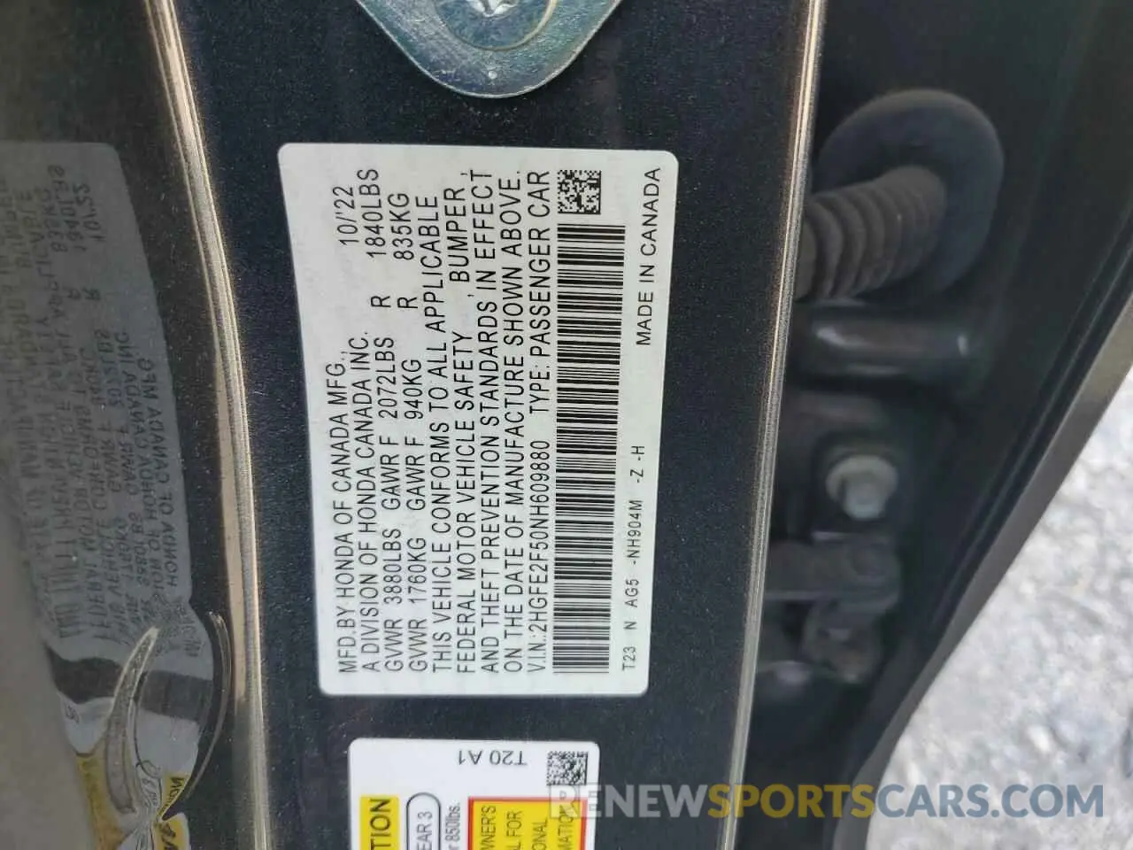12 fotografías del automóvil dañado 2HGFE2F50NH609880 HONDA CIVIC 2022