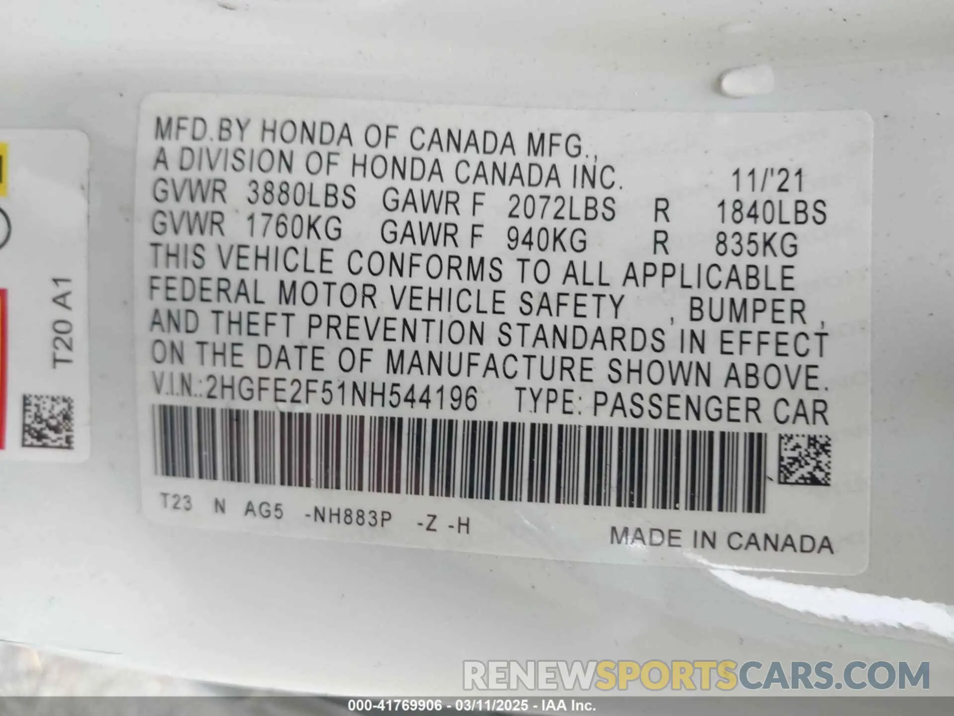 9 fotografías del automóvil dañado 2HGFE2F51NH544196 HONDA CIVIC 2022