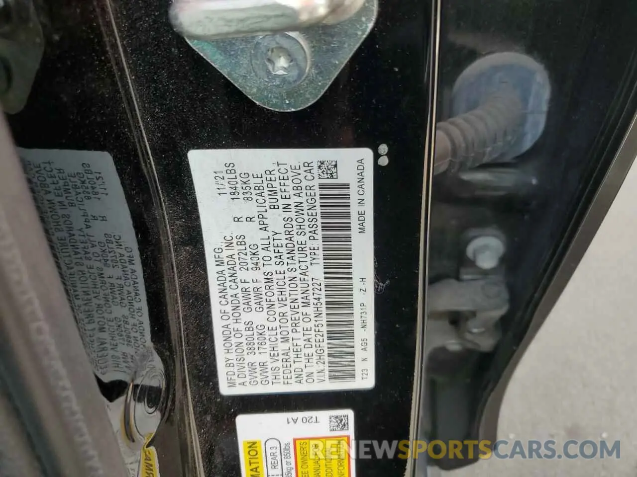 12 fotografías del automóvil dañado 2HGFE2F51NH547227 HONDA CIVIC 2022