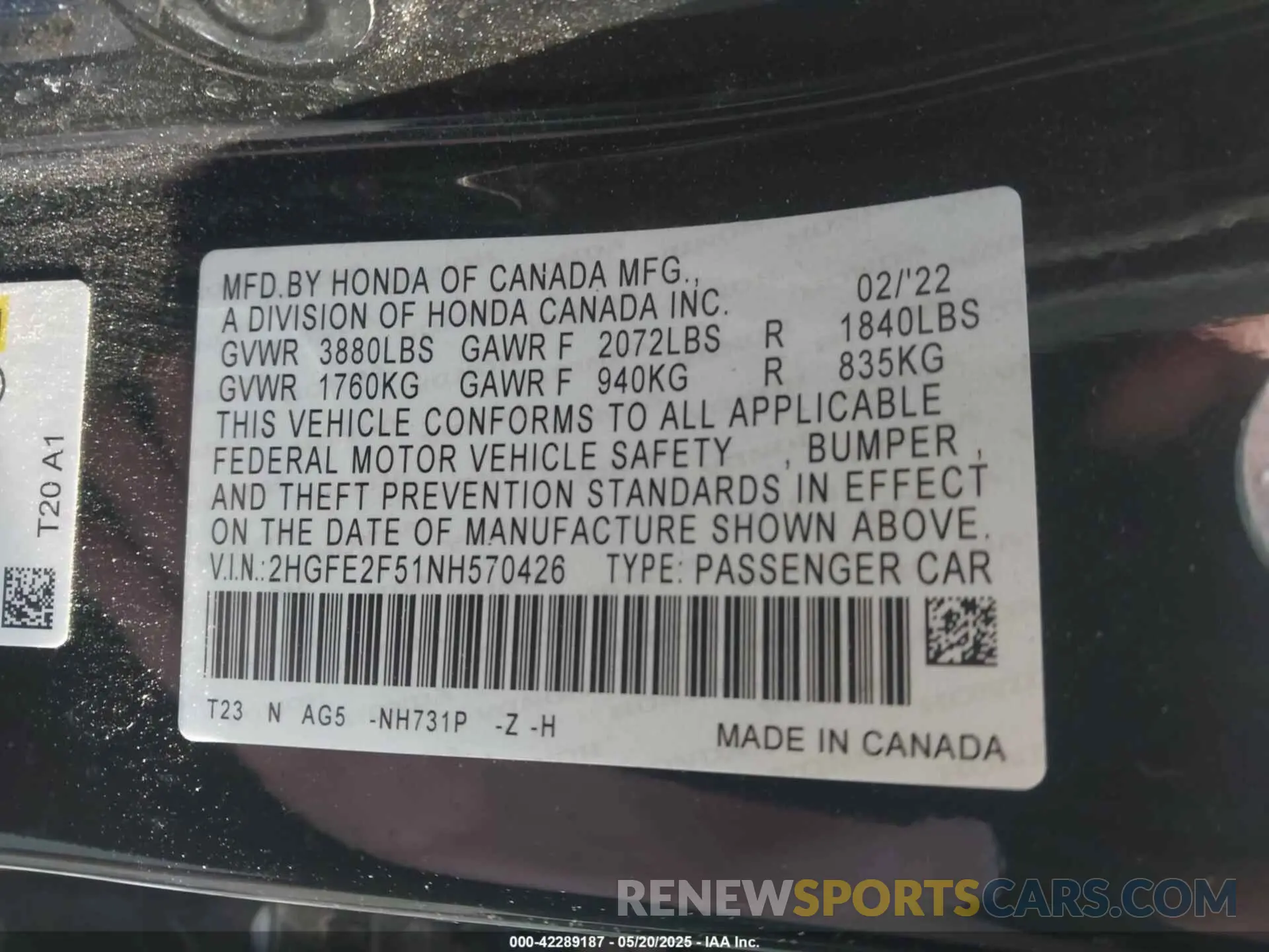 9 fotografías del automóvil dañado 2HGFE2F51NH570426 HONDA CIVIC 2022