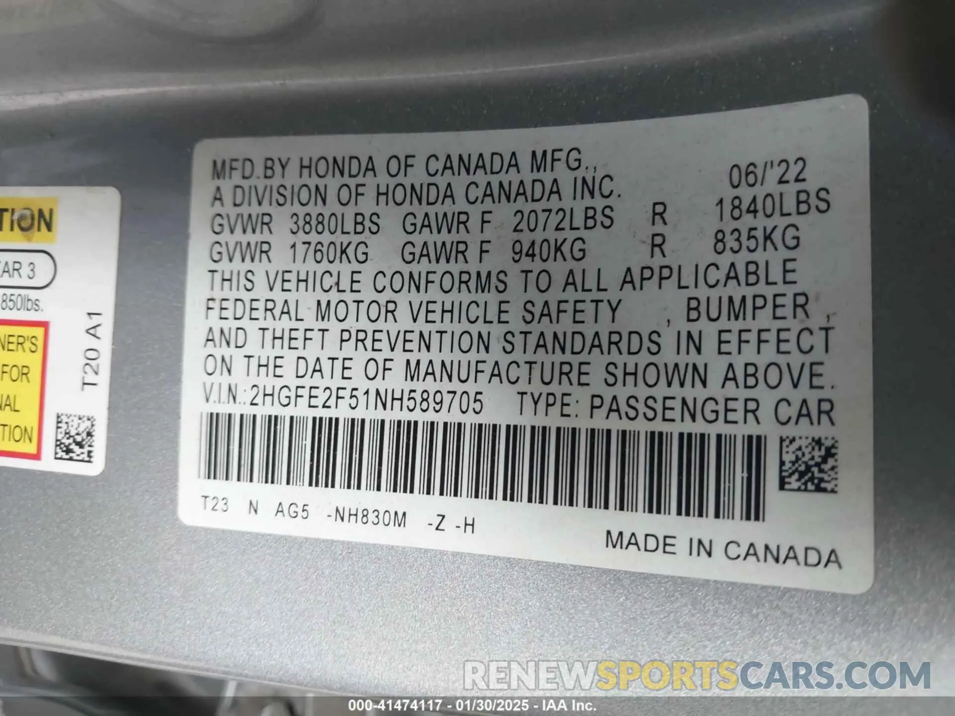 9 fotografías del automóvil dañado 2HGFE2F51NH589705 HONDA CIVIC 2022